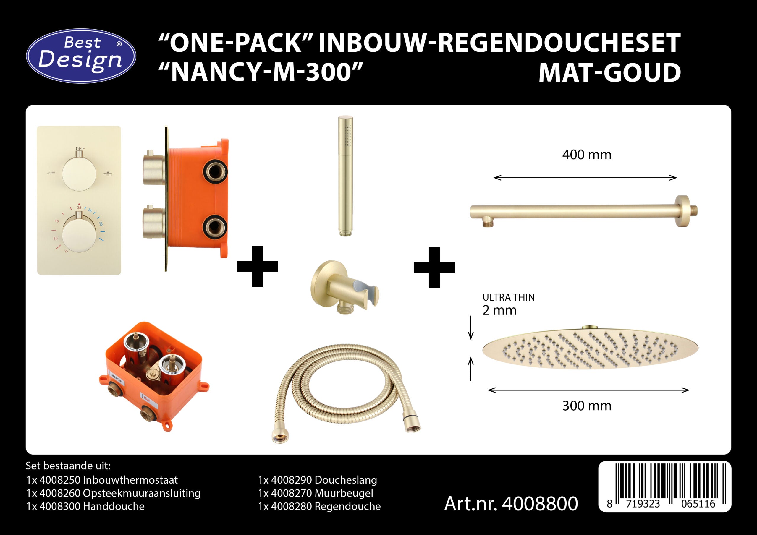 Gouden Regendouche Nancy M-300: Luxe voor uw Badkamer