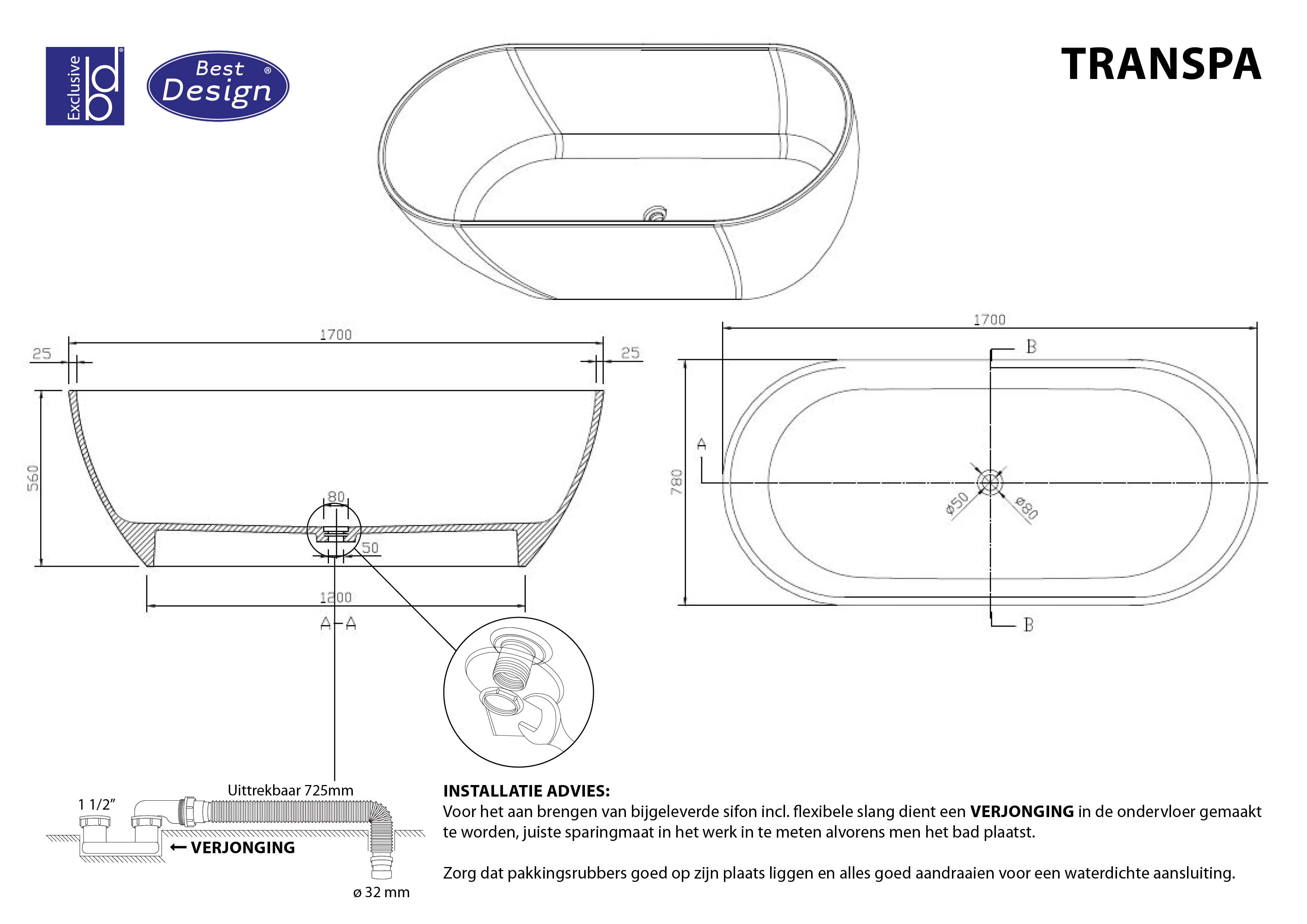 Transpa-Clear | 170x78x56 cm | Transparant Modern Vrijstaand Bad