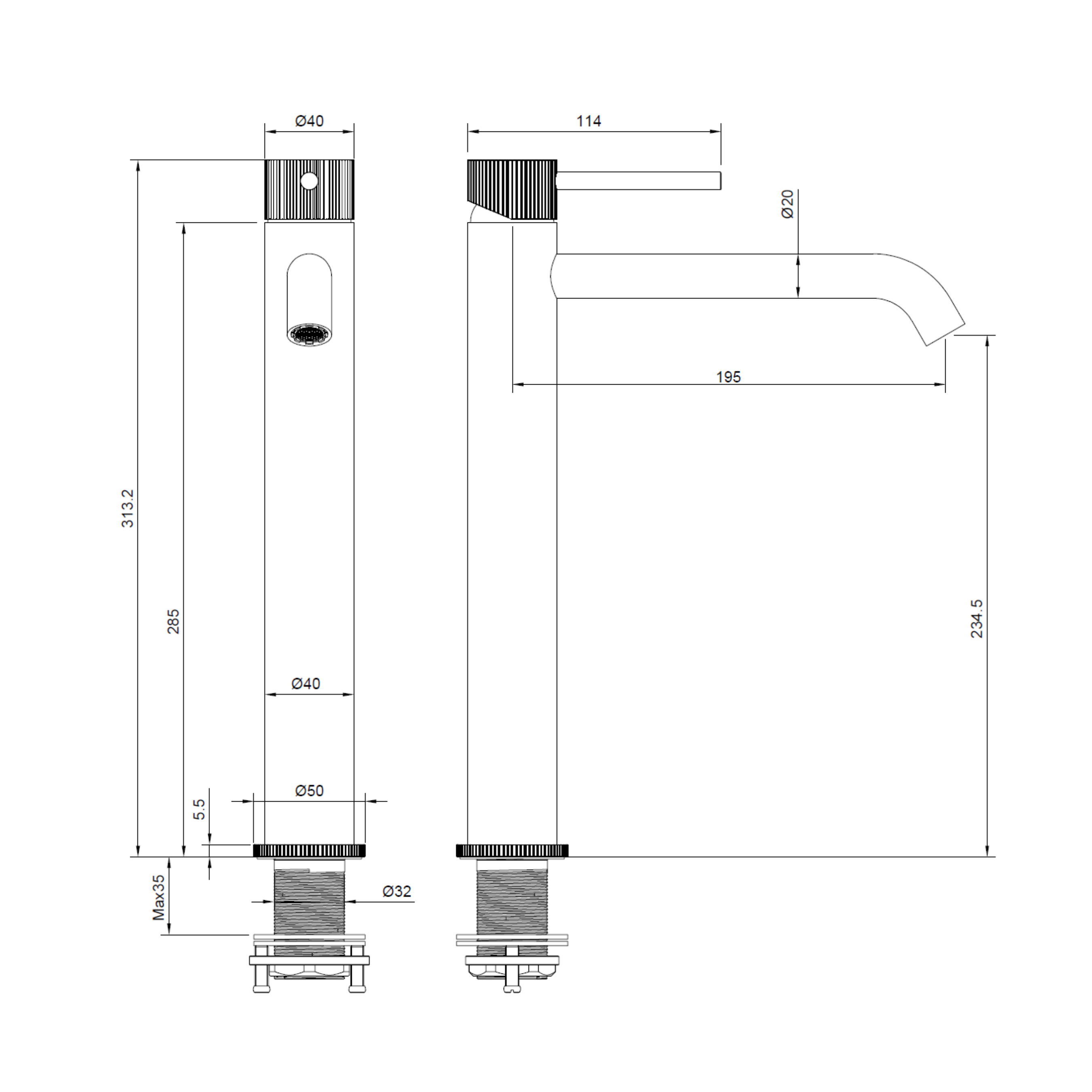 High-End Nancy | RVS-304 Hoge Wastafelmengkraan | Mat Goud