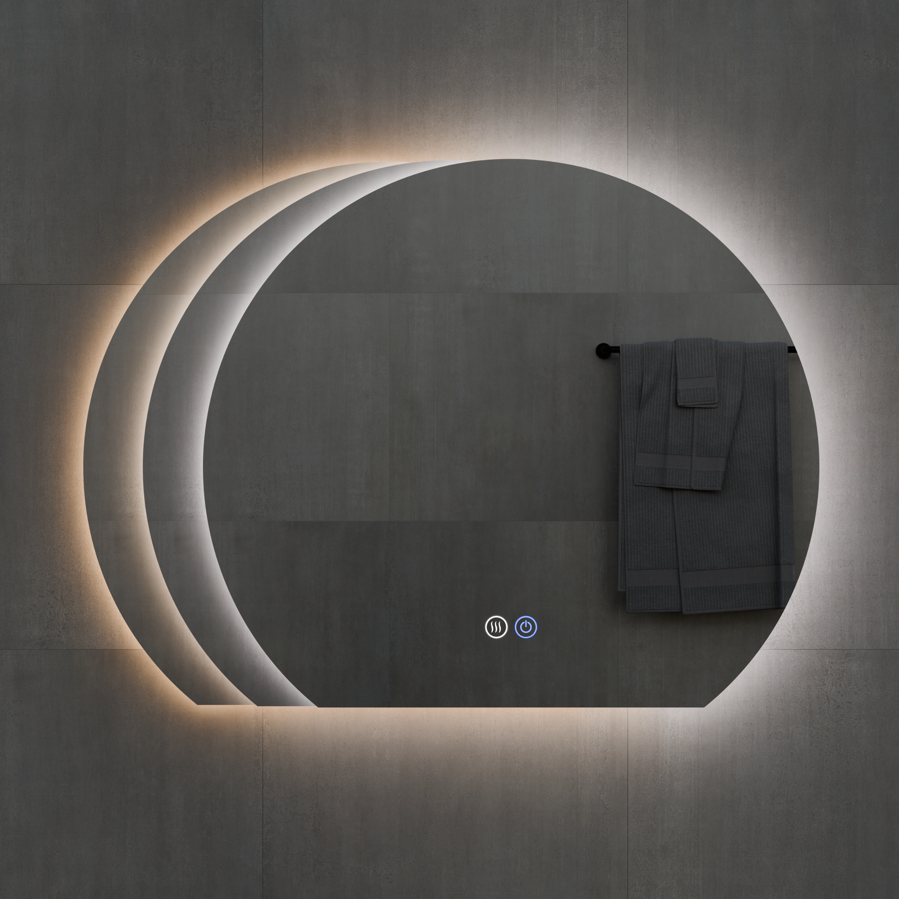 Sunset | Half Ronde Spiegel incl. Verwarming en Dimbaar LED Verlichting | 60x54 cm