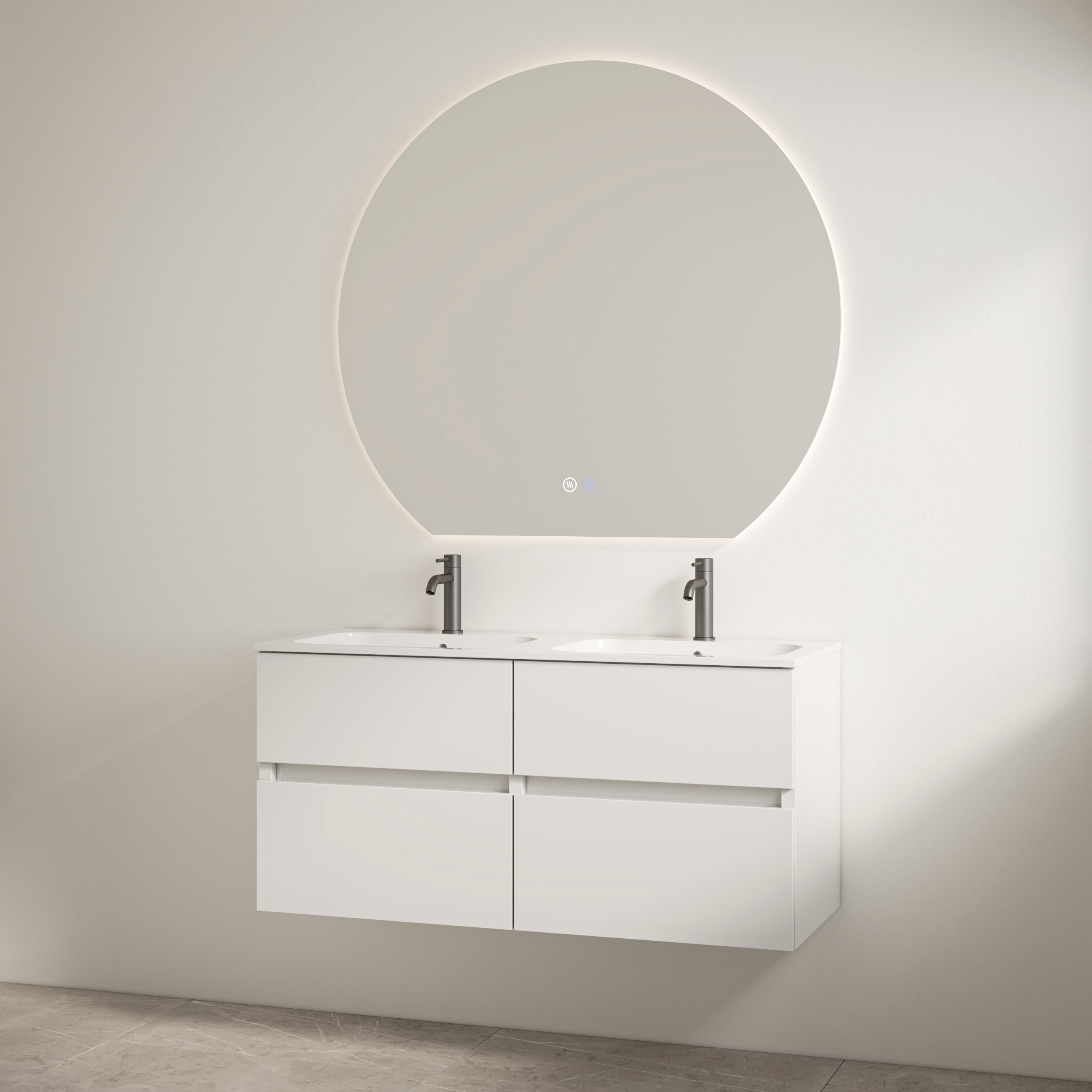 Bora Glans-Wit | Onderkast + Duo Wastafel met 2 Kraangaten | 120 cm