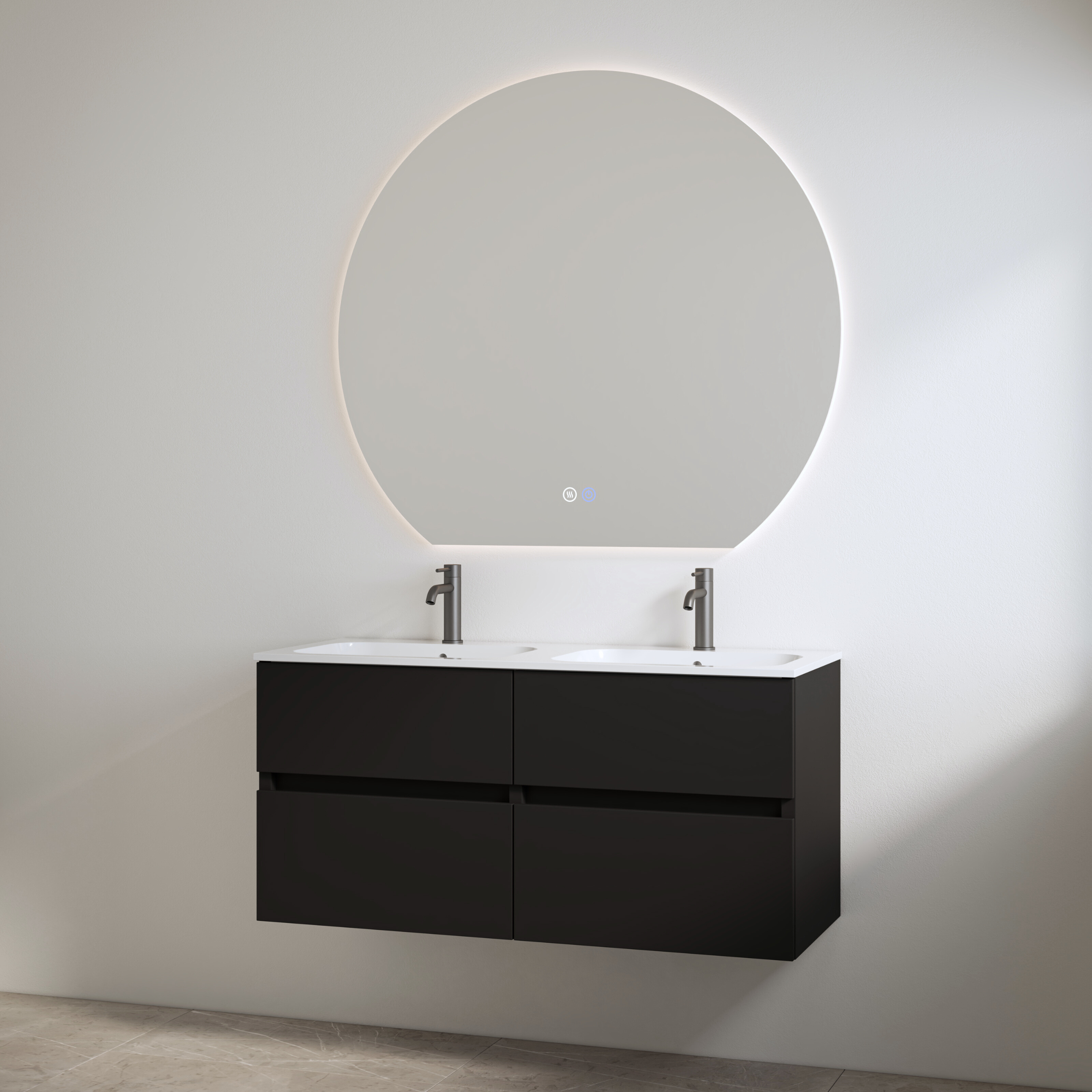 Bora Mat-Zwart | Onderkast + Duo Wastafel met 2 Kraangaten | 120 cm