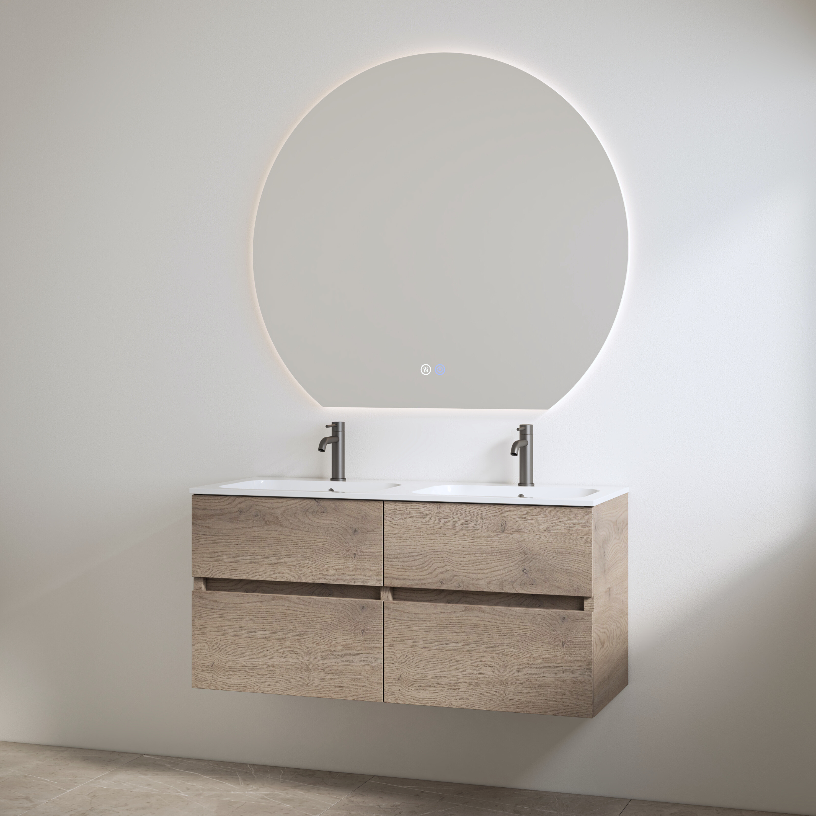 Bora Frosted Brown | Onderkast + Duo Wastafel met 2 Kraangaten | 120 cm