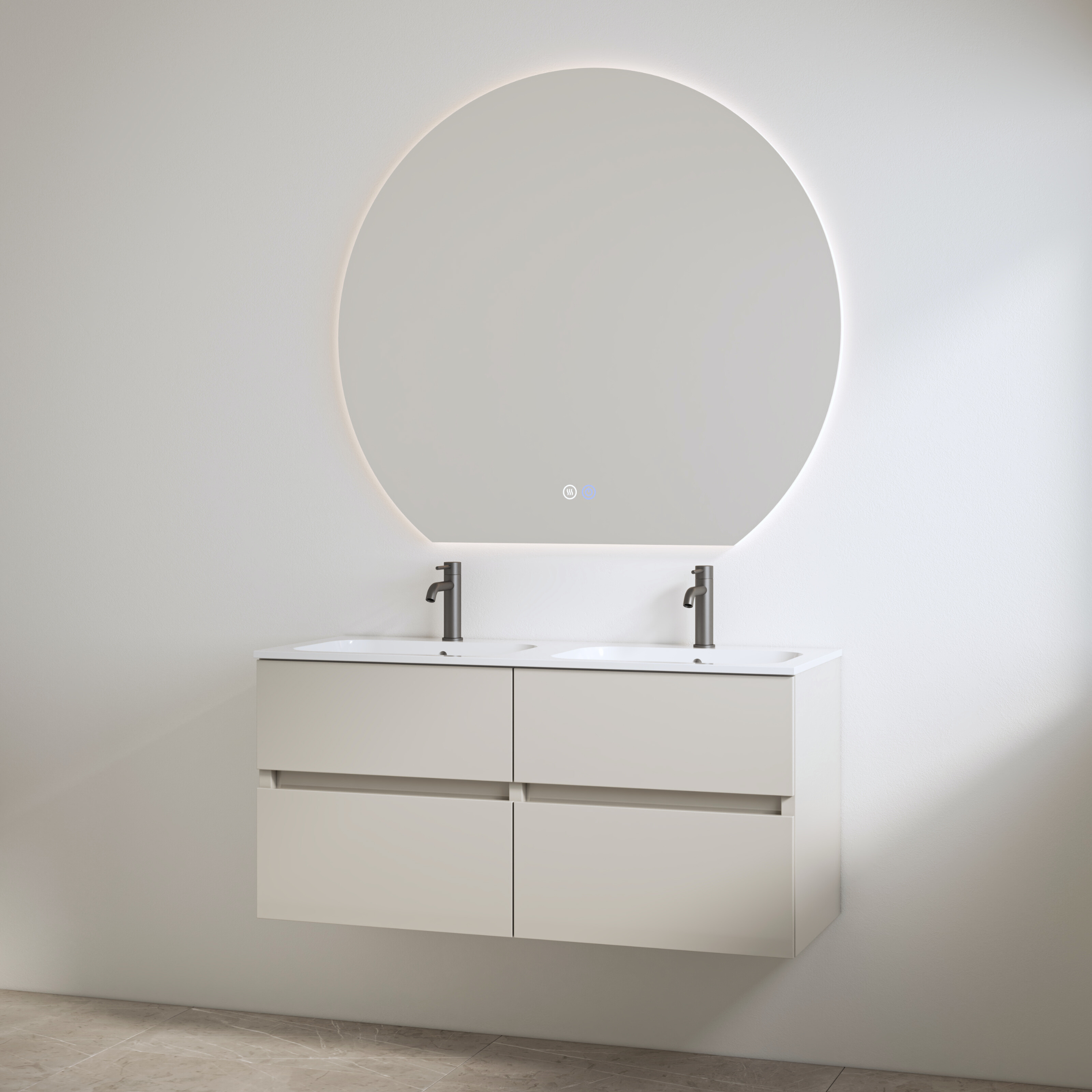 Bora Mat-Taupe | Onderkast + Duo Wastafel met 2 Kraangaten | 120 cm