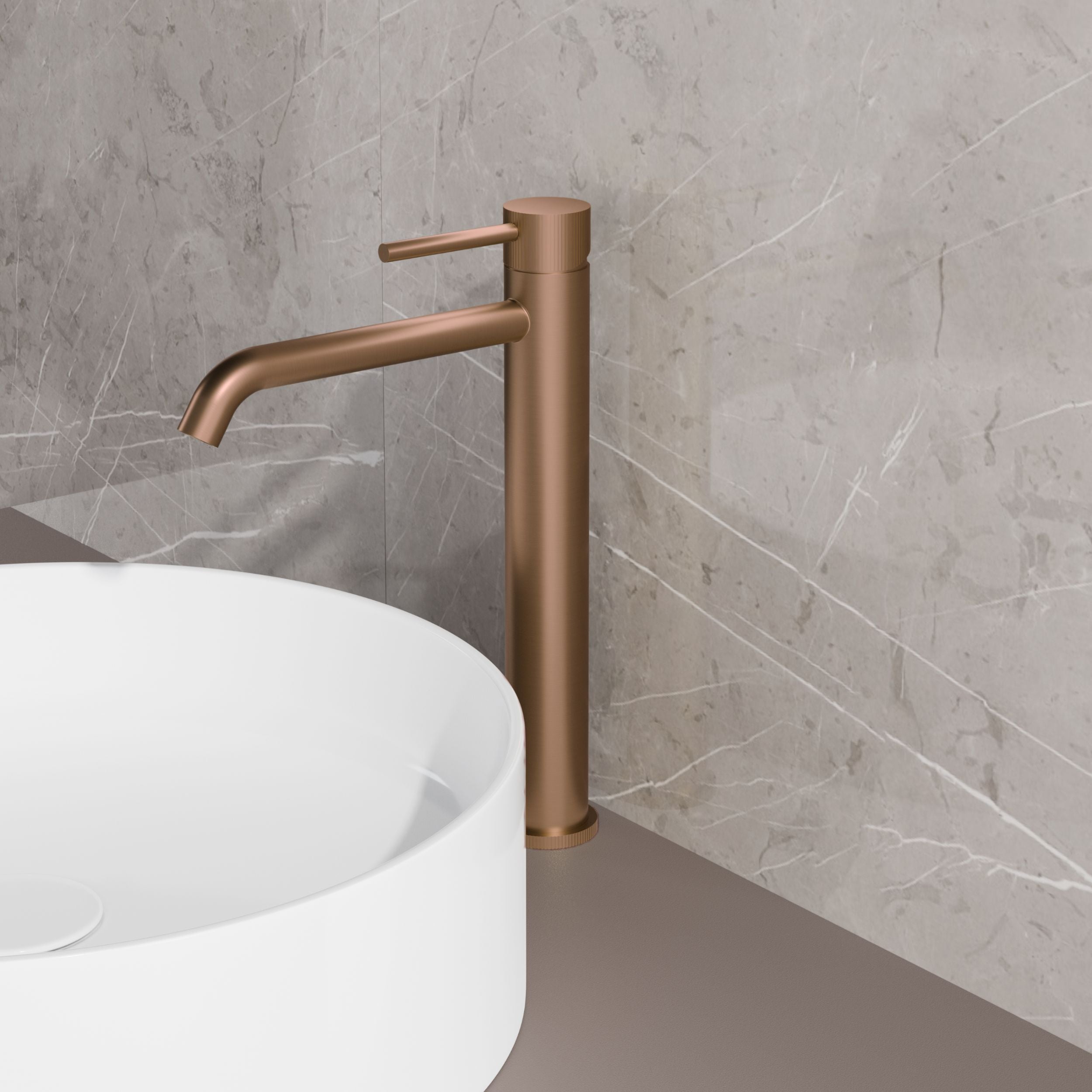 High-End Liora | RVS-304 Hoge Wastafelmengkraan | Mat Brons
