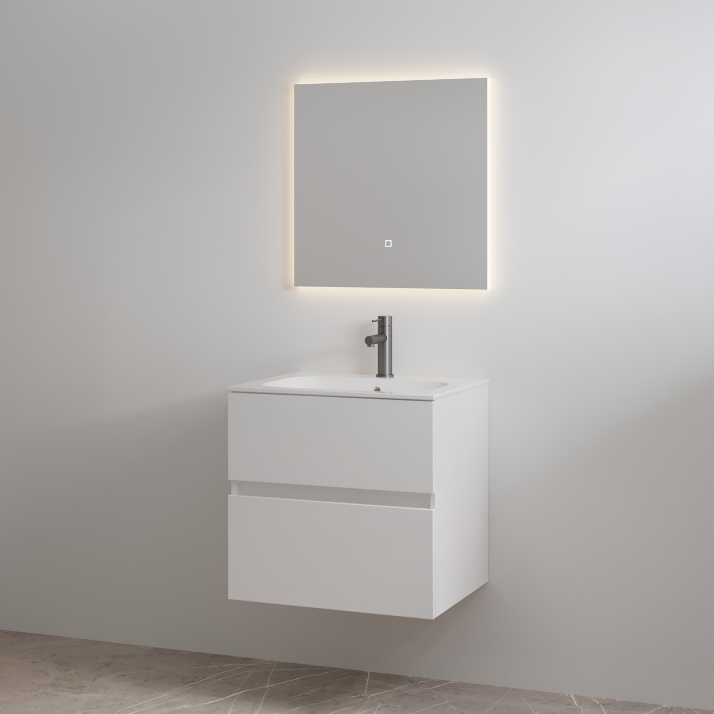 Splash-60 Glans-Wit | Onderkast + Wastafel met Kraangat | 60 cm