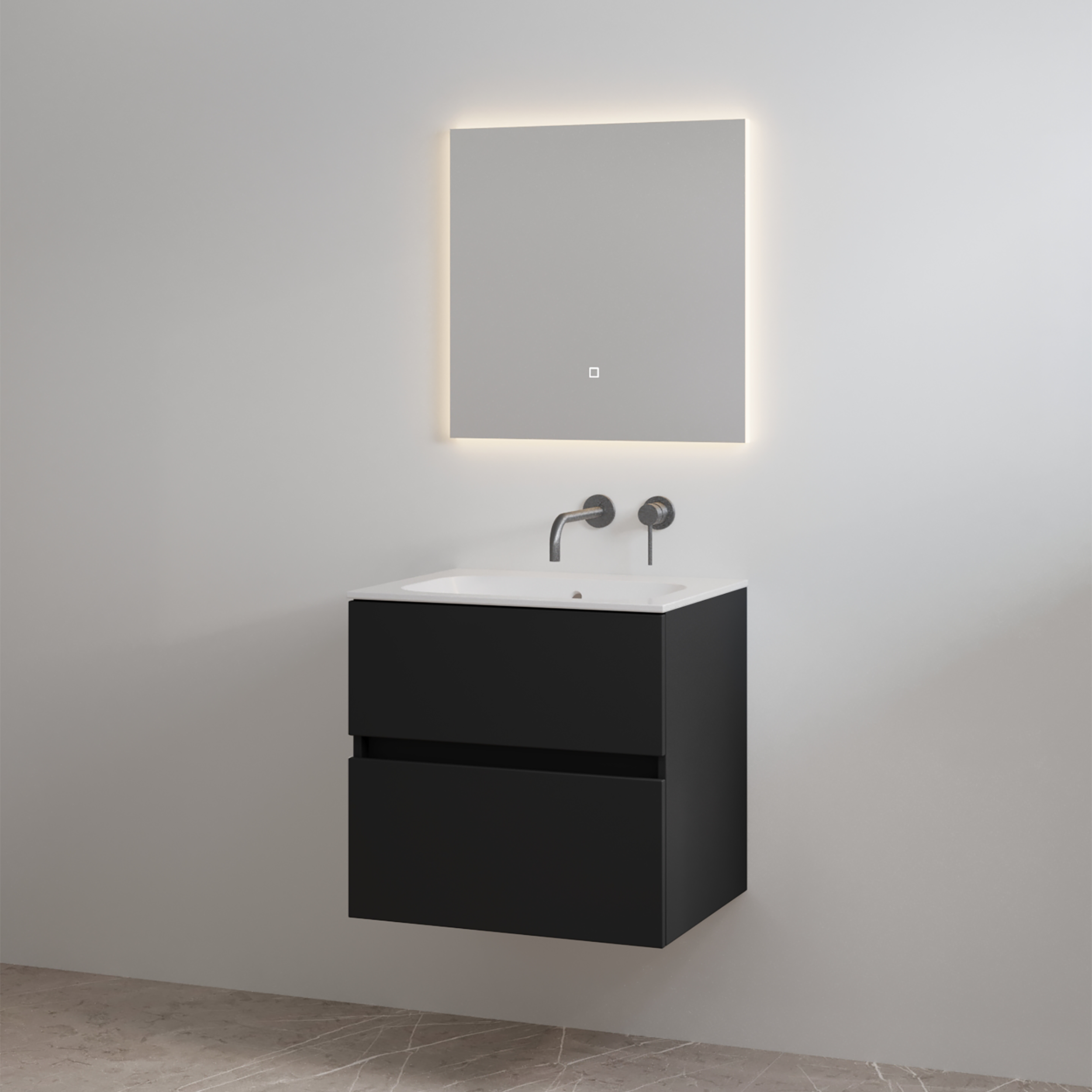 Splash-60 Mat-Zwart | Onderkast + Wastafel zonder Kraangat | 60 cm