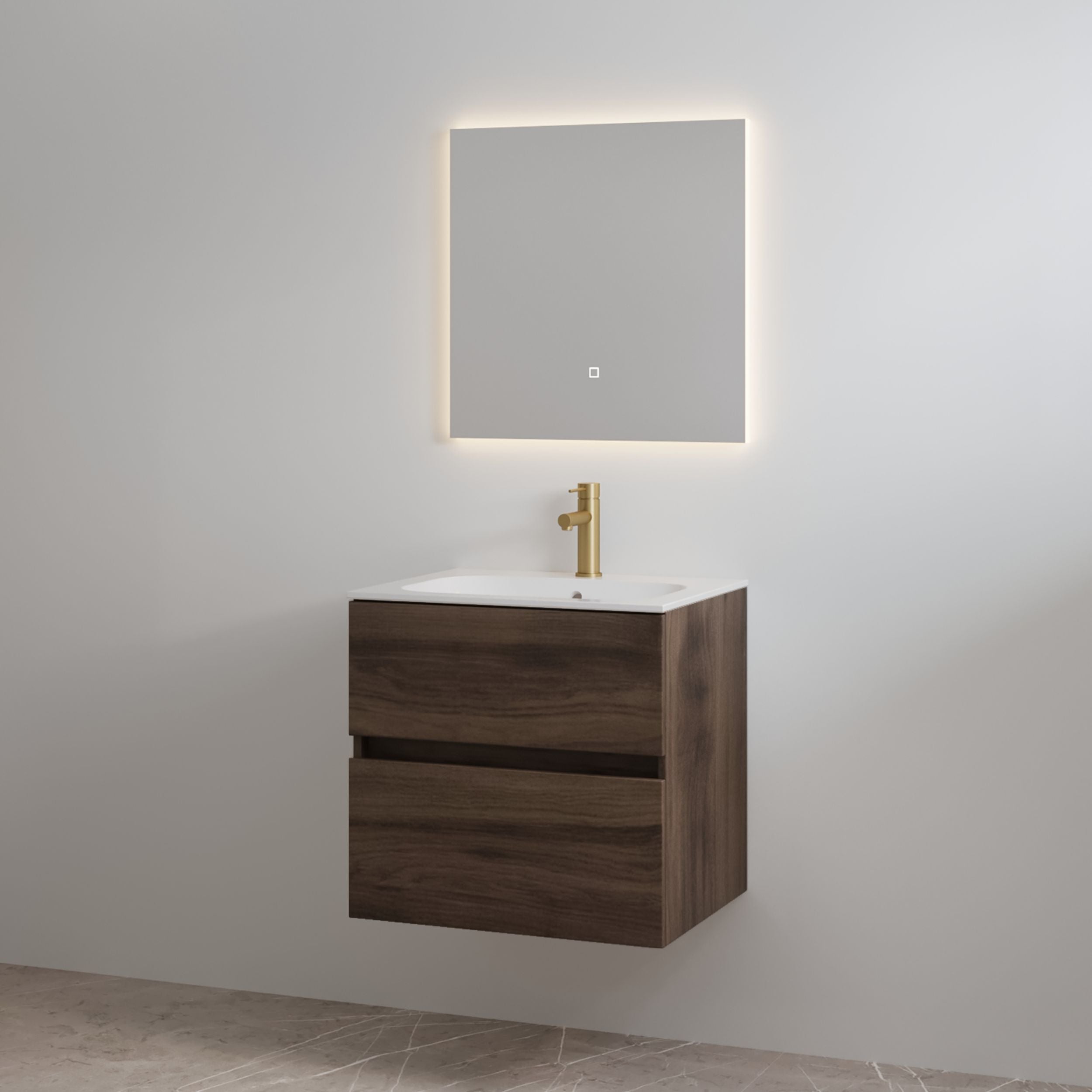 Splash-60 Espresso Brown | Onderkast + Wastafel met Kraangat | 60 cm