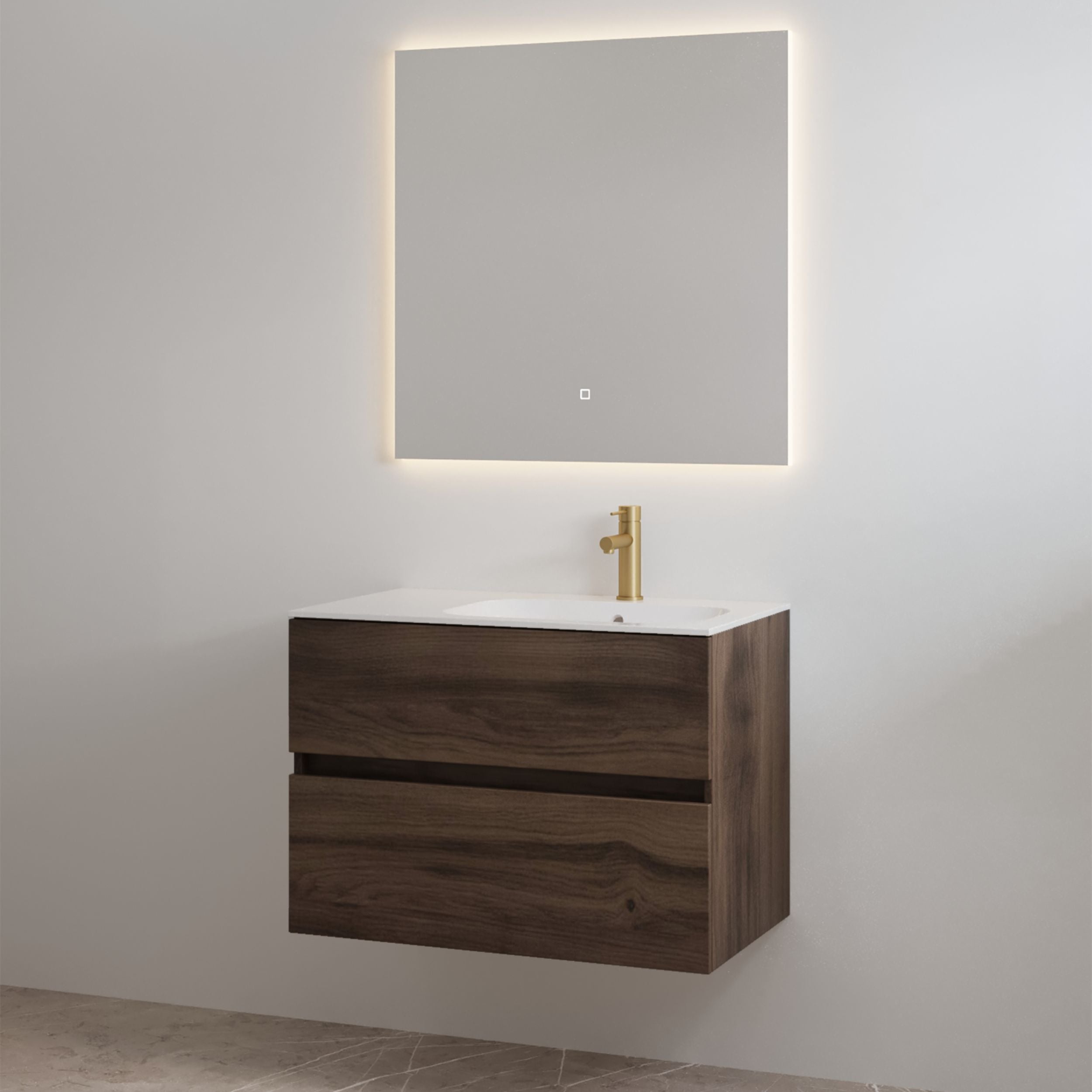 Splash-80 Espresso Brown | Onderkast + Wastafel met Kraangat | 80 cm