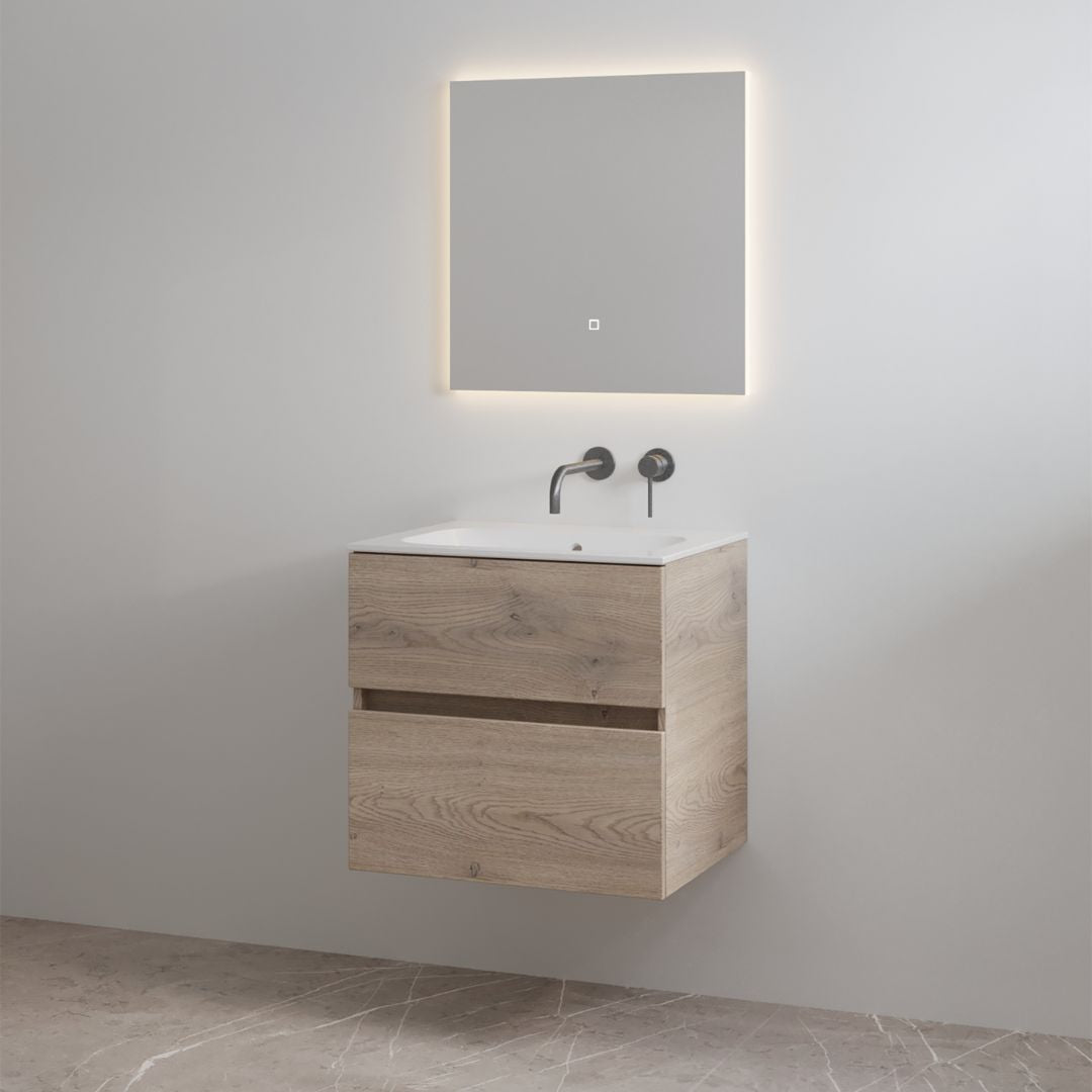 Splash-60 Frosted Brown | Onderkast + Wastafel zonder Kraangat | 60 cm