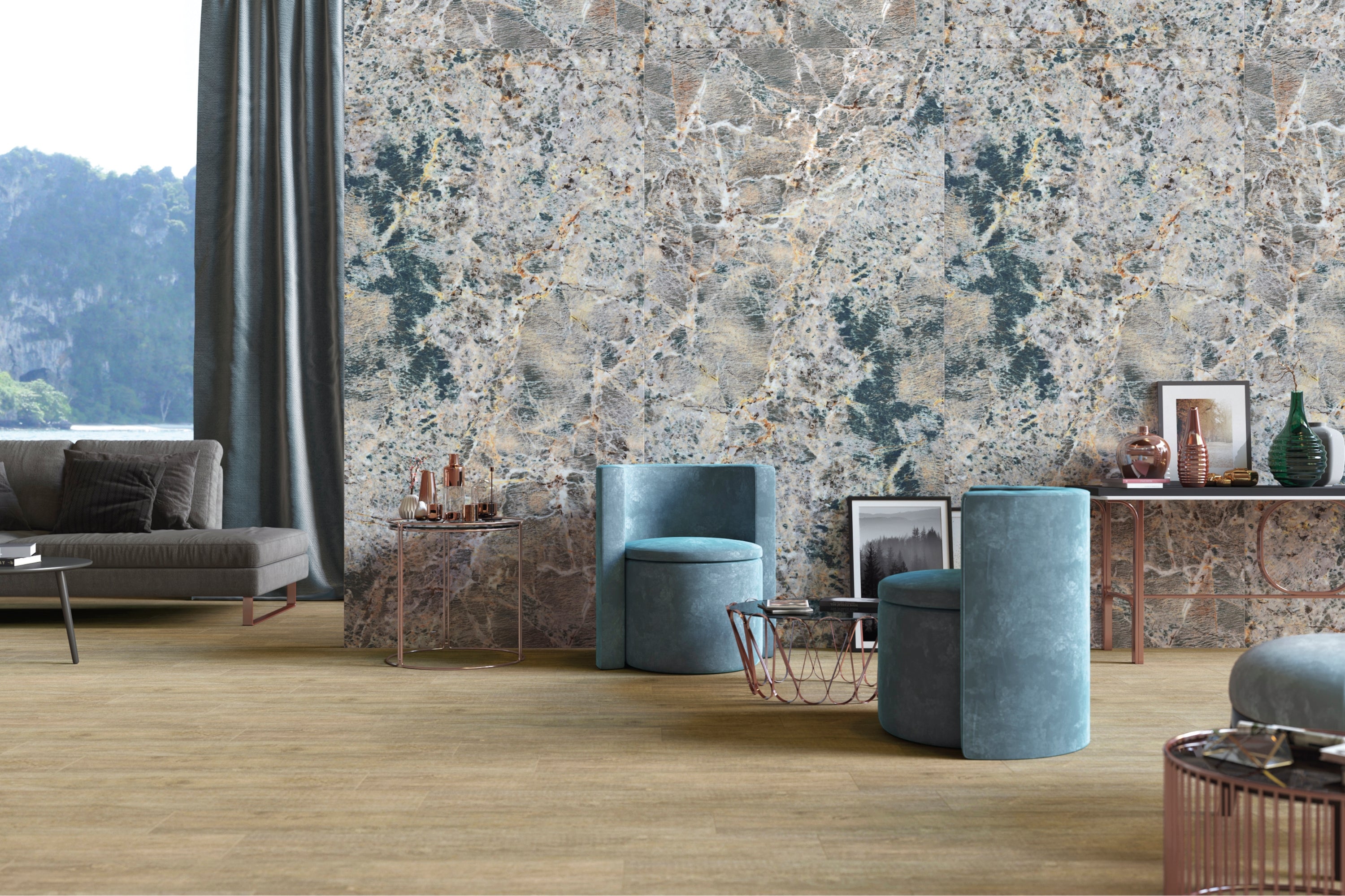 Amazonite | Tegel 60x120 cm | Hoogglans Blauw Marmerlook