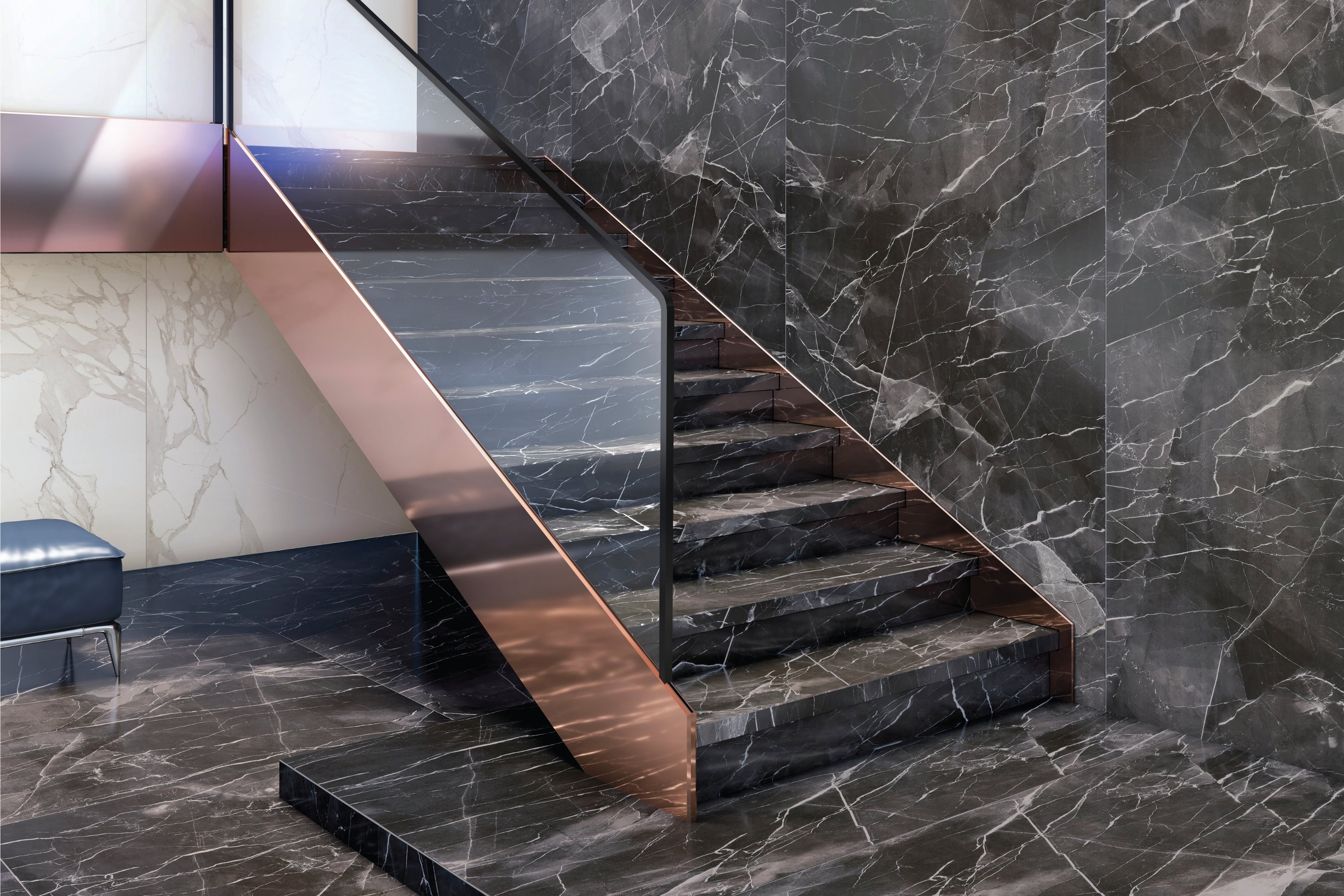 Black Calacatta | Tegel 120x240 cm | Hoogglans Zwart Marmerlook