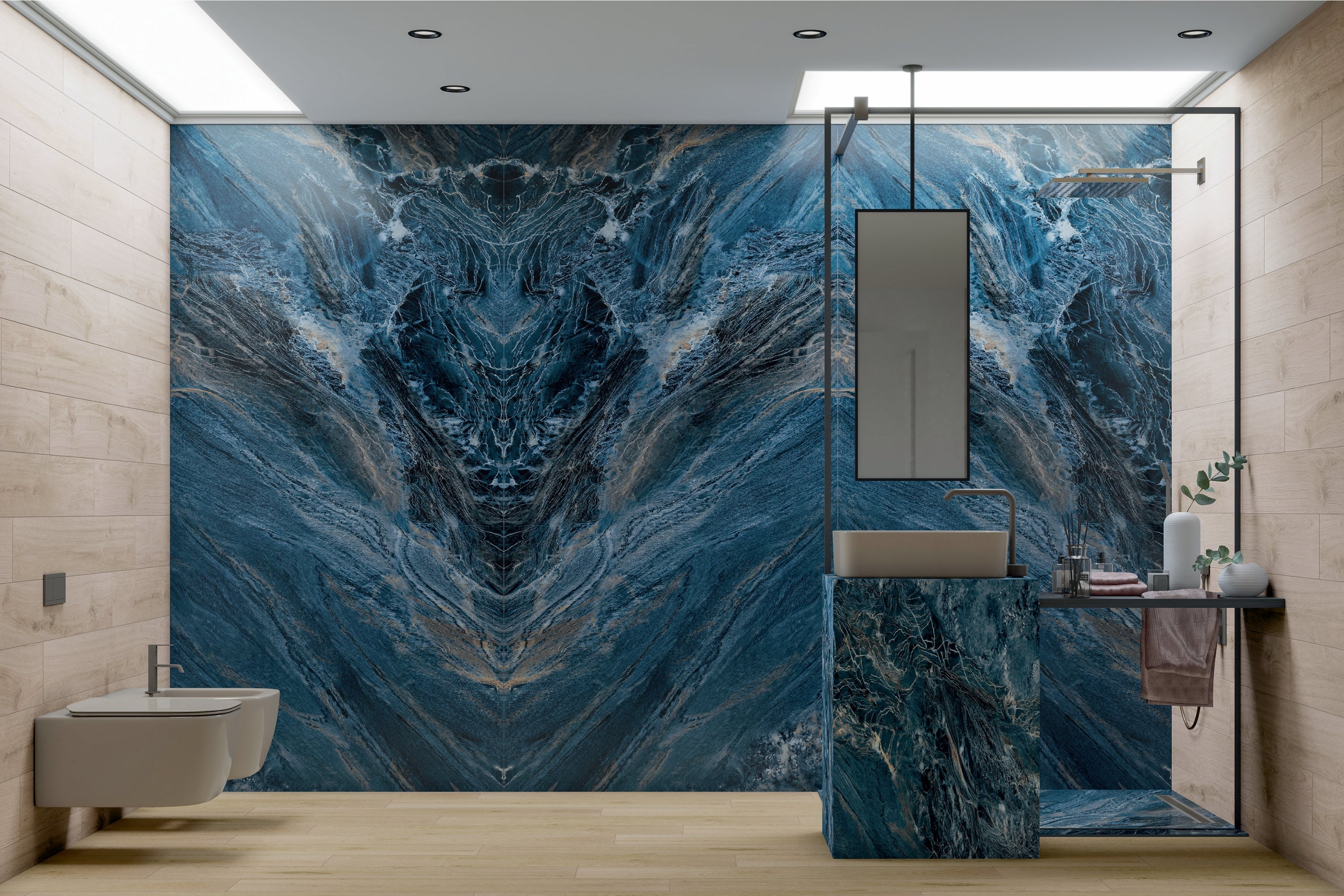 Delmar | Tegel 120x240 cm | Hoogglans Blauw Marmerlook XXL Tegel