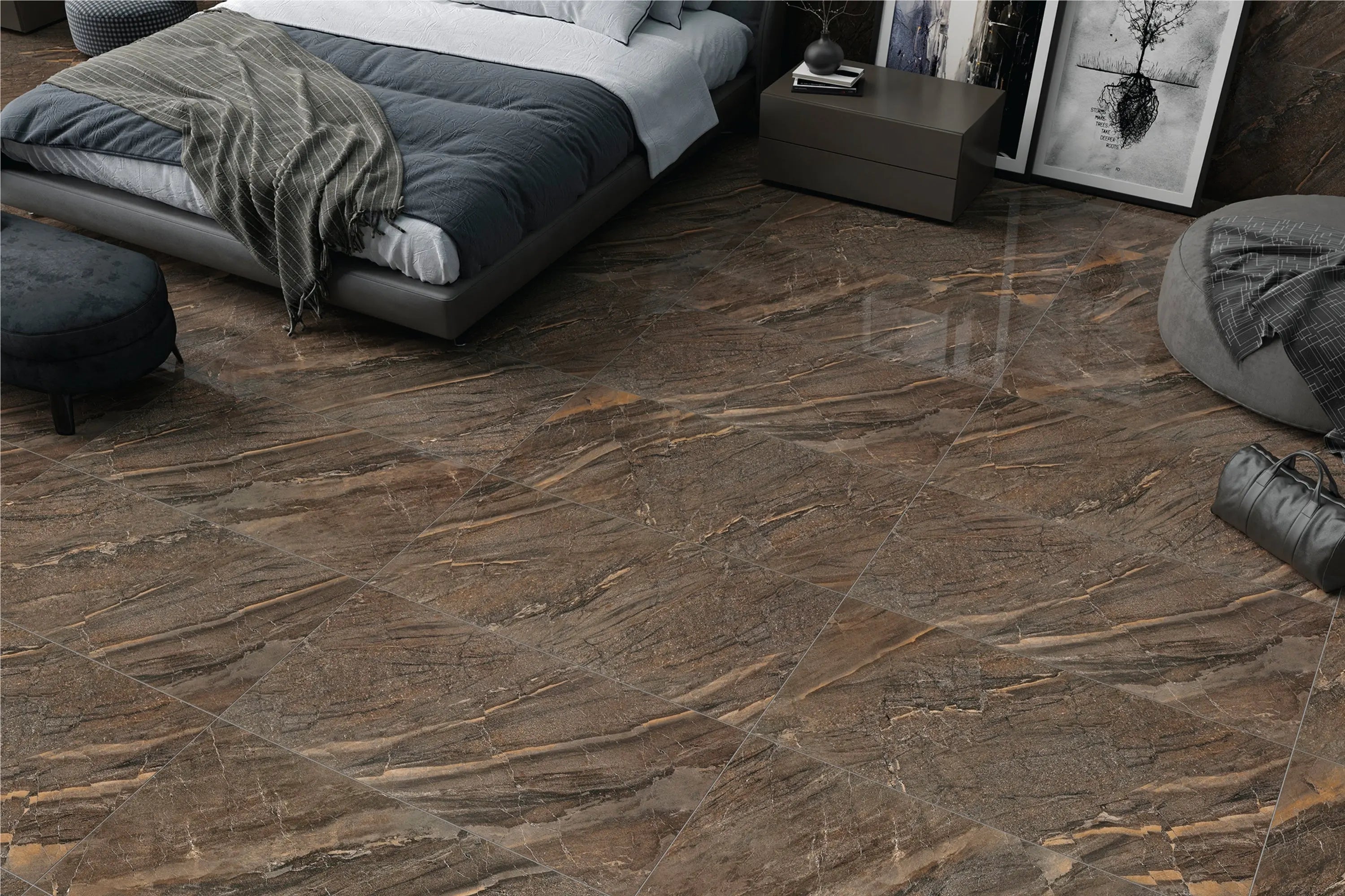 Faselis Brown | Tegel 60x120 cm | Hoogglans Bruin Marmerlook
