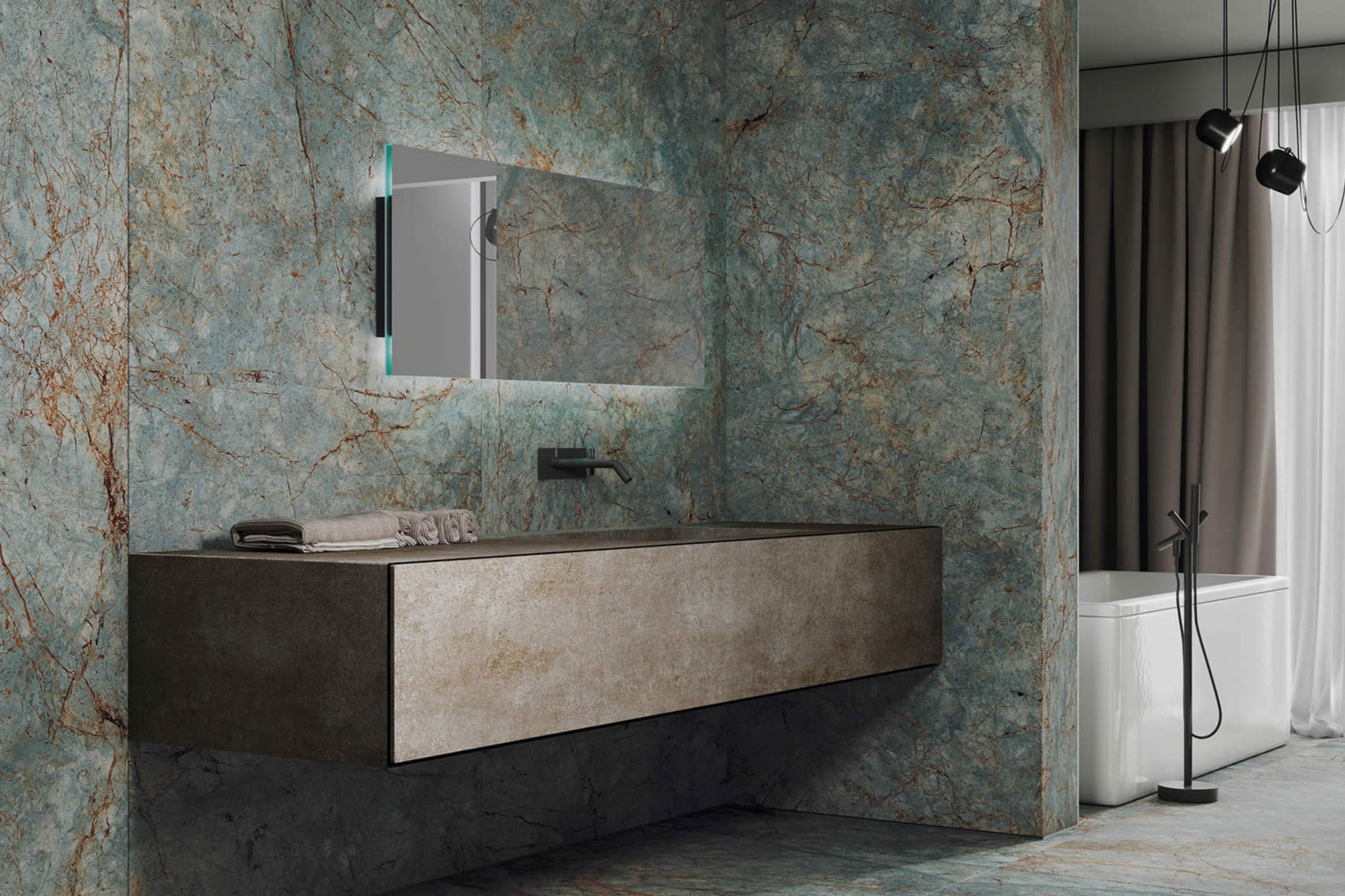 Firuze Marine | Tegel 60x120 cm | Mat Groen Marmerlook