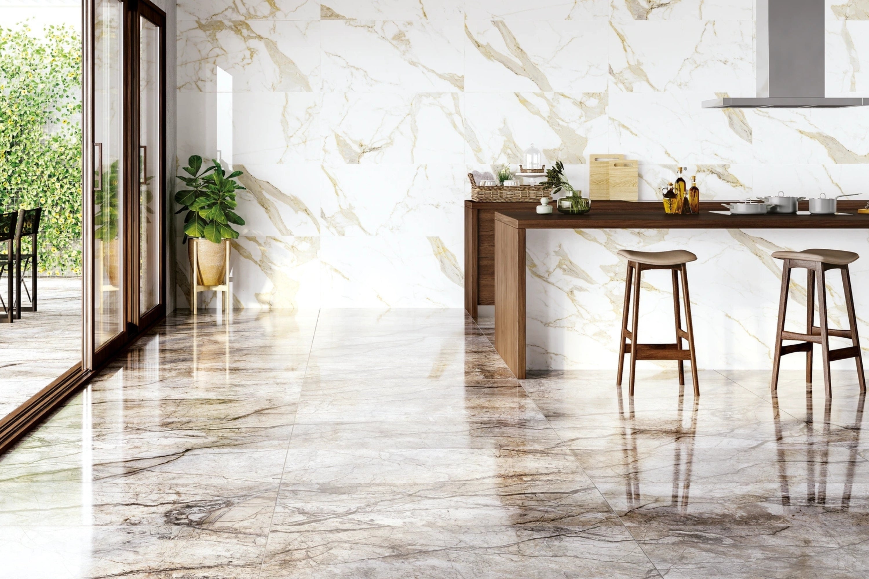 Gold Calacatta | Tegel 60x120 cm | Hoogglans Goud Marmerlook