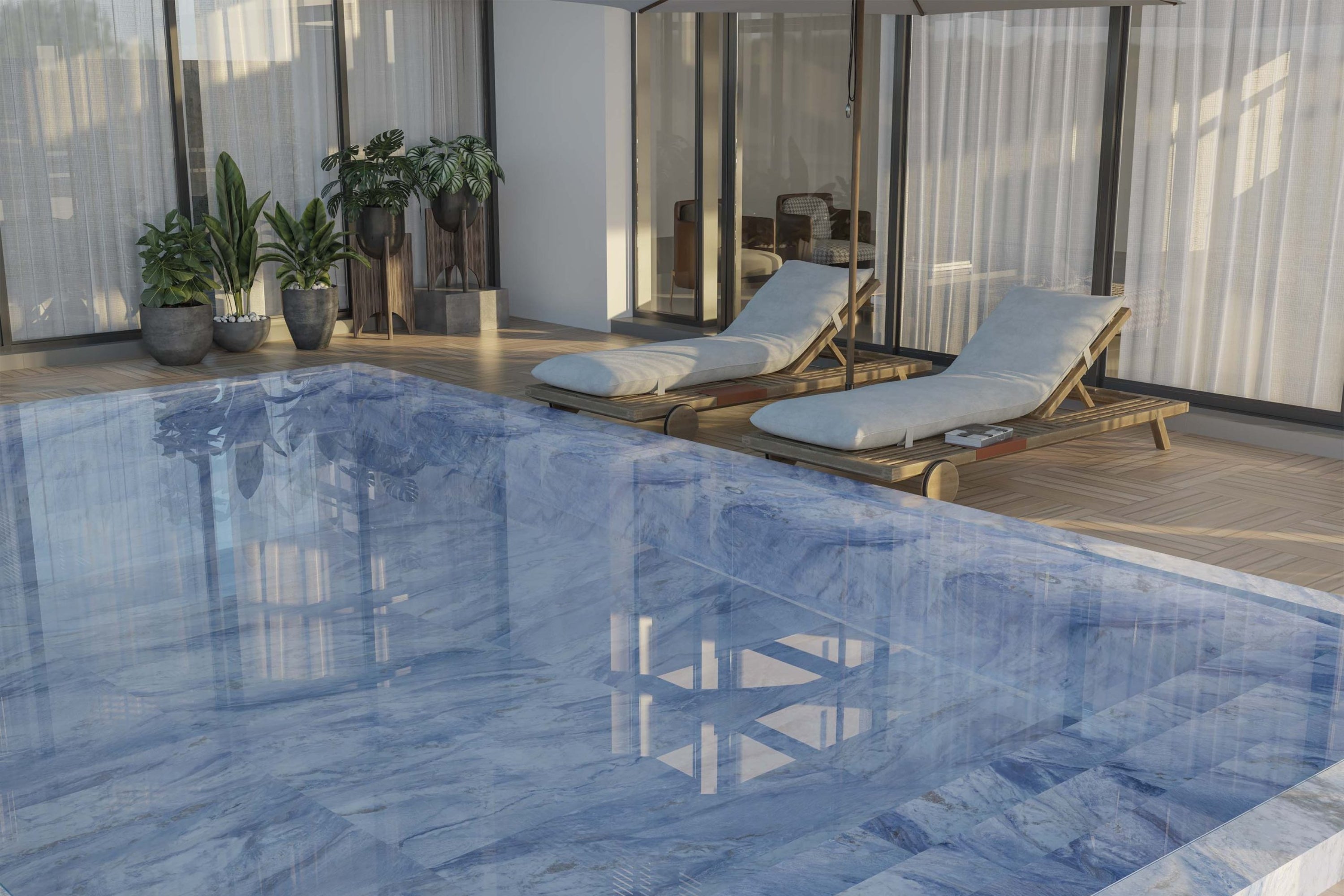Grassland Blue | Tegel 60x120 cm | Mat Blauw Marmerlook