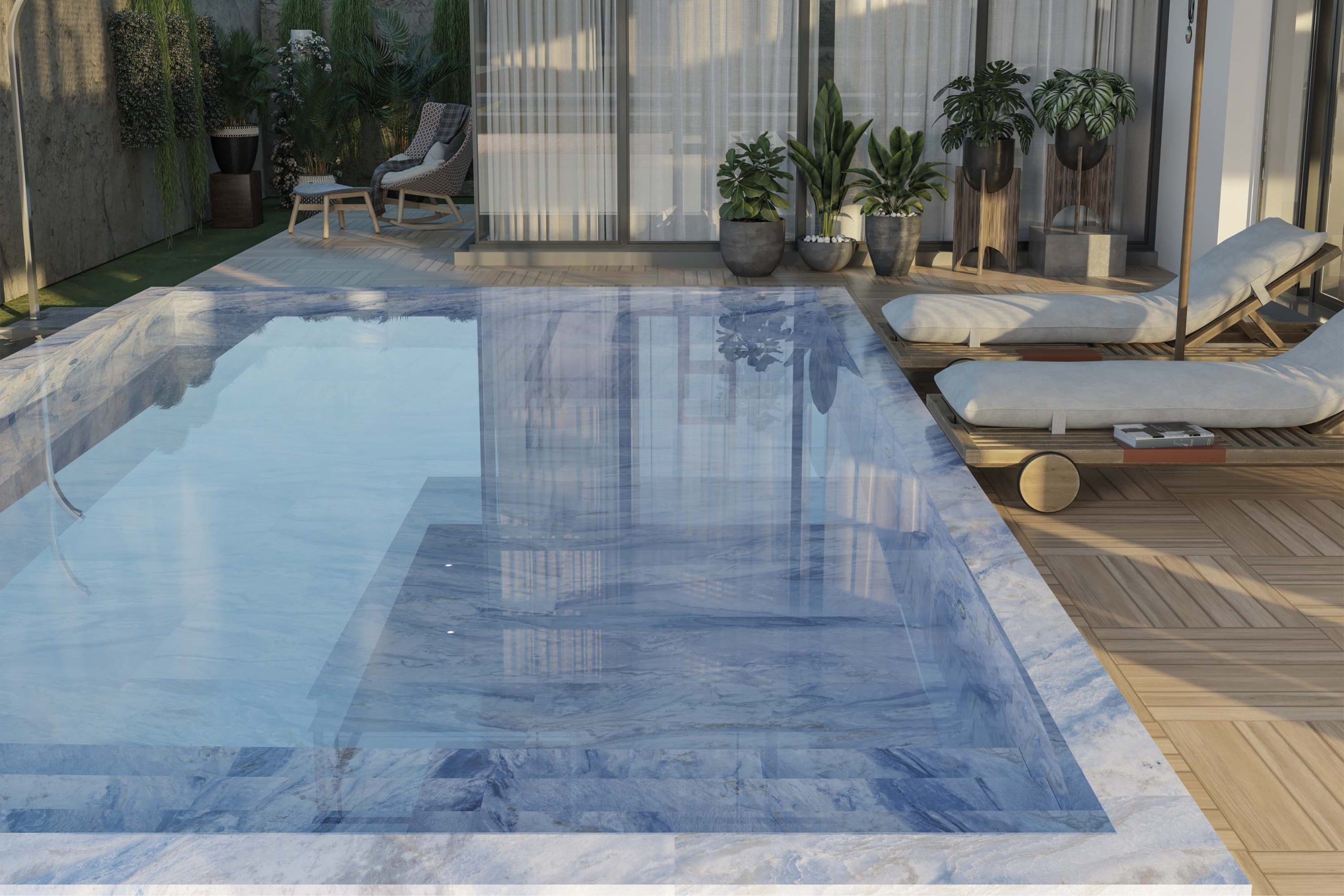 Grassland Blue | Tegel 60x120 cm | Mat Blauw Marmerlook