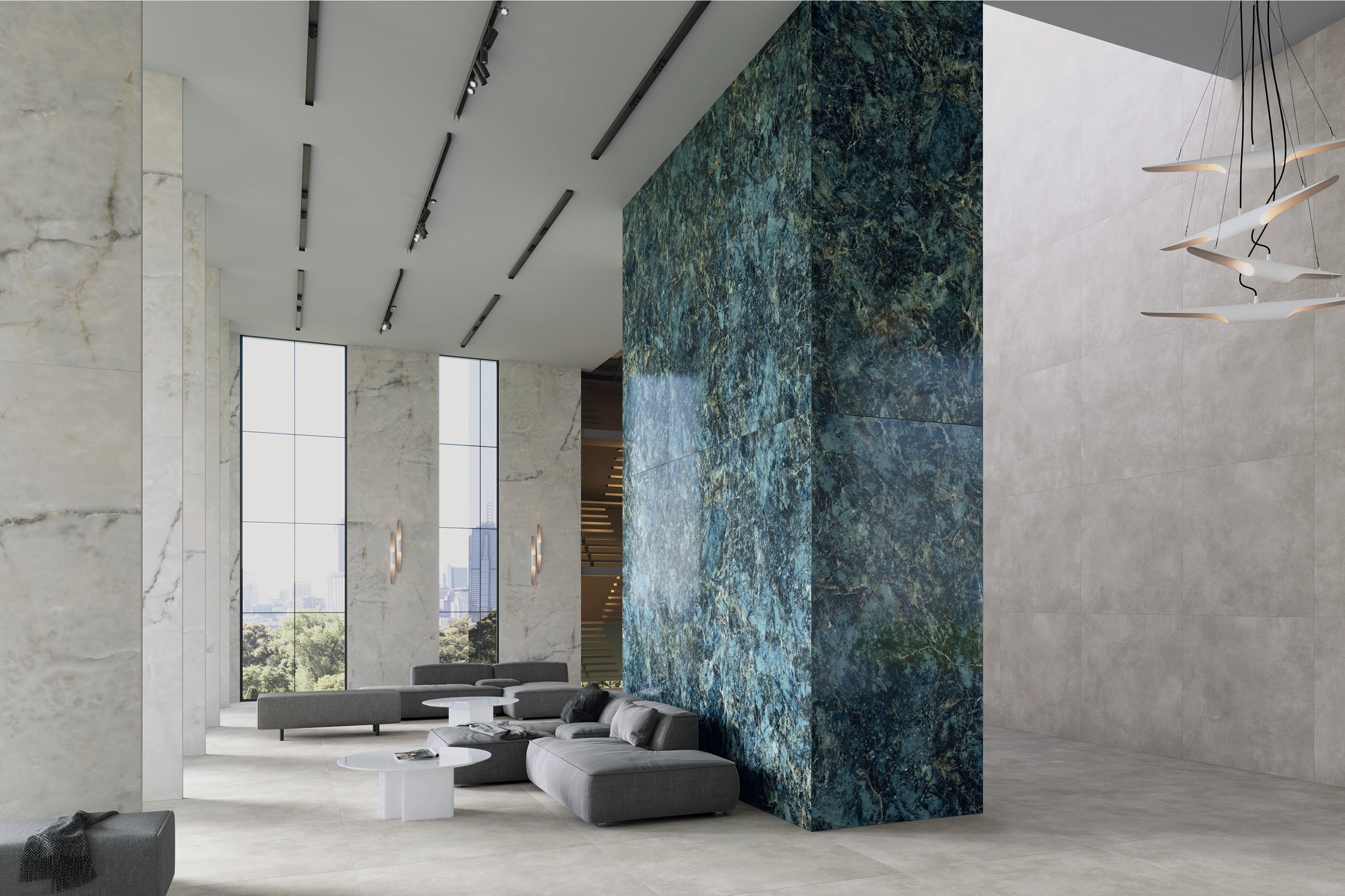 Labradorite Crystal | Tegel 120x240 cm | Hoogglans Blauw Marmerlook XXL Tegel