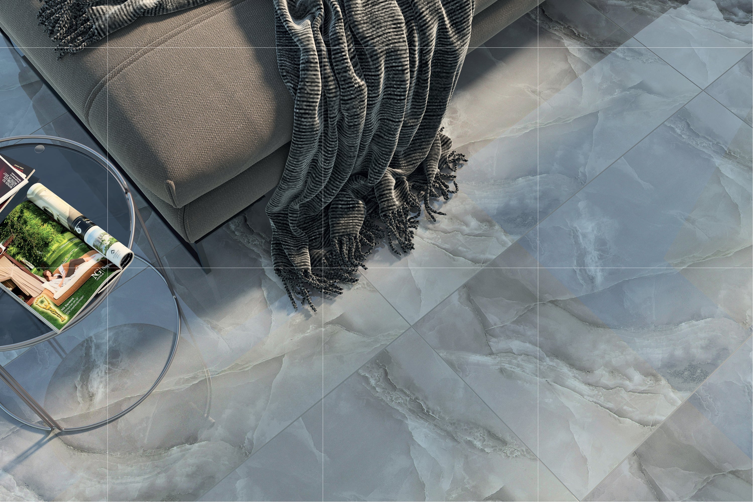 Marea Dark Grey | Tegel 60x120 cm | Hoogglans Antraciet Marmerlook