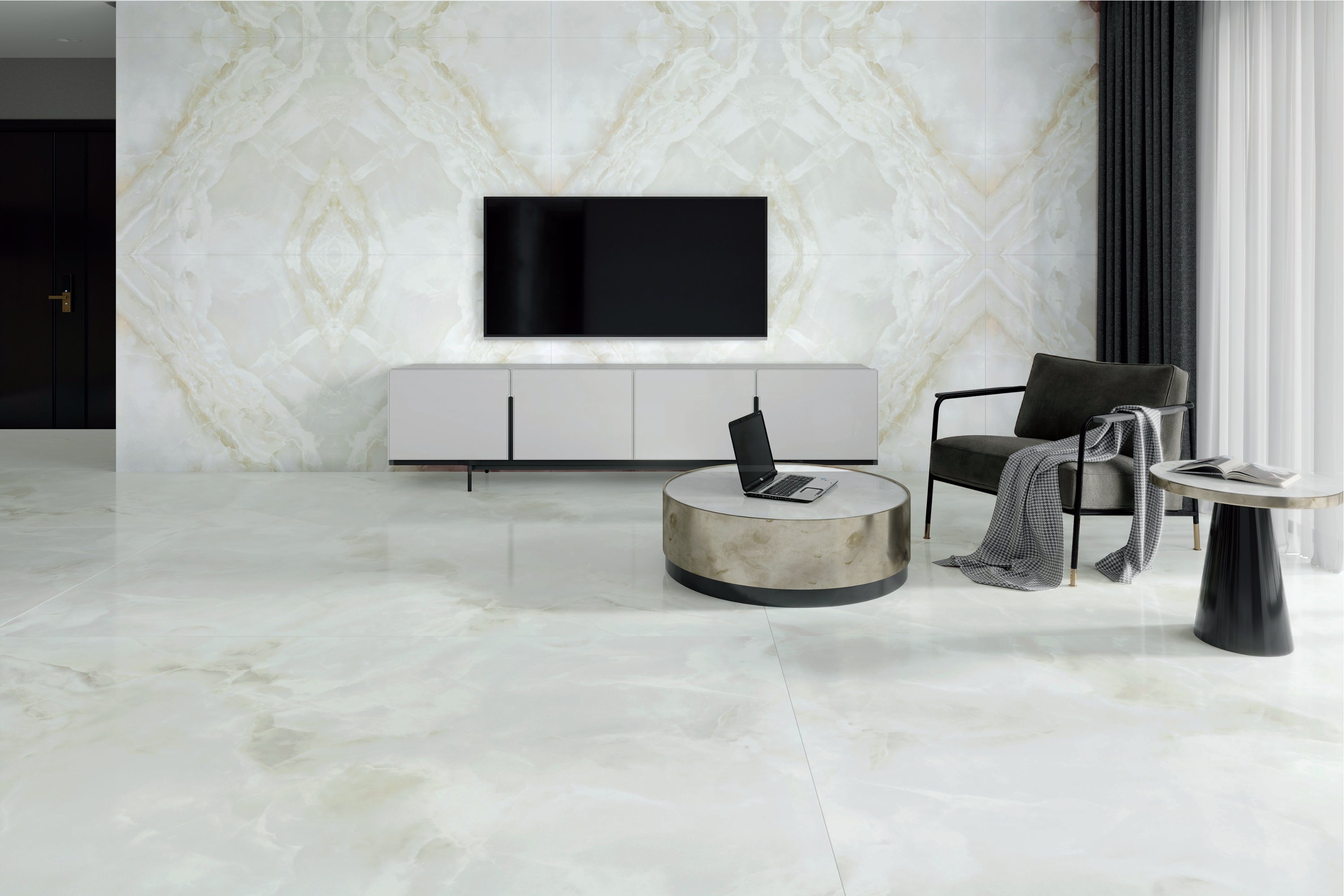 Marea White | Tegel 120x240 cm | Hoogglans Wit Bookmatch XXL Tegel
