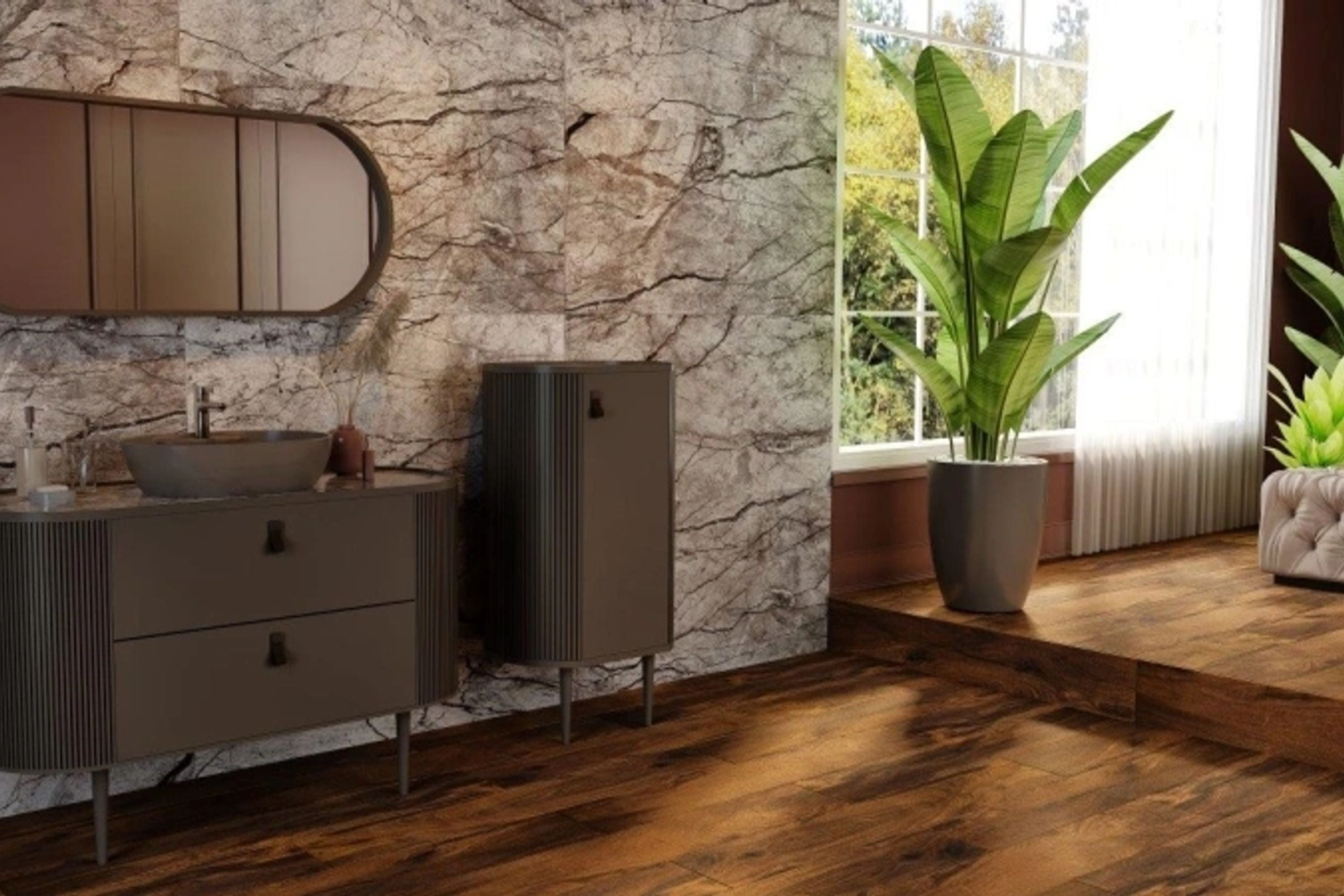 River | Tegel 60x120 cm | Hoogglans Mink Marmerlook