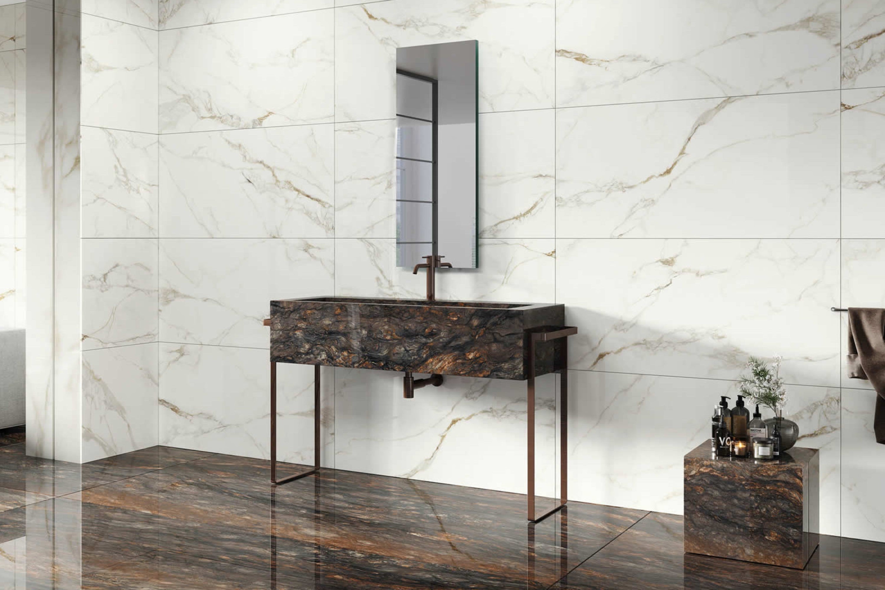 Valeria | Tegel 60x120 cm | Hoogglans Goud Marmerlook