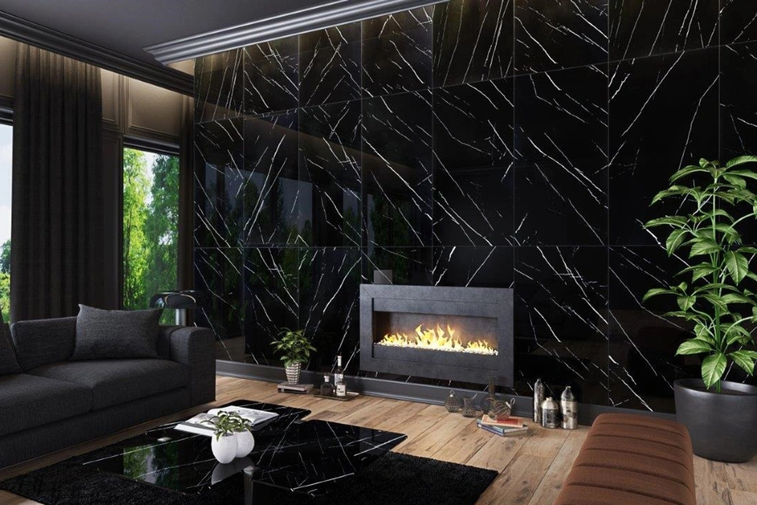 Black Marble | Tegel 60x120 cm | Hoogglans Zwart Marmerlook