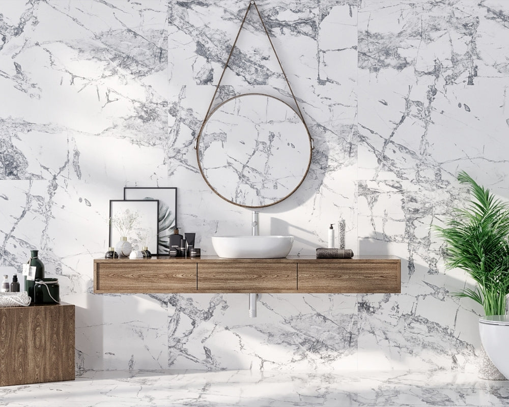 Invisible Grey | Tegel 60x120 cm | Hoogglans Grijs Marmerlook