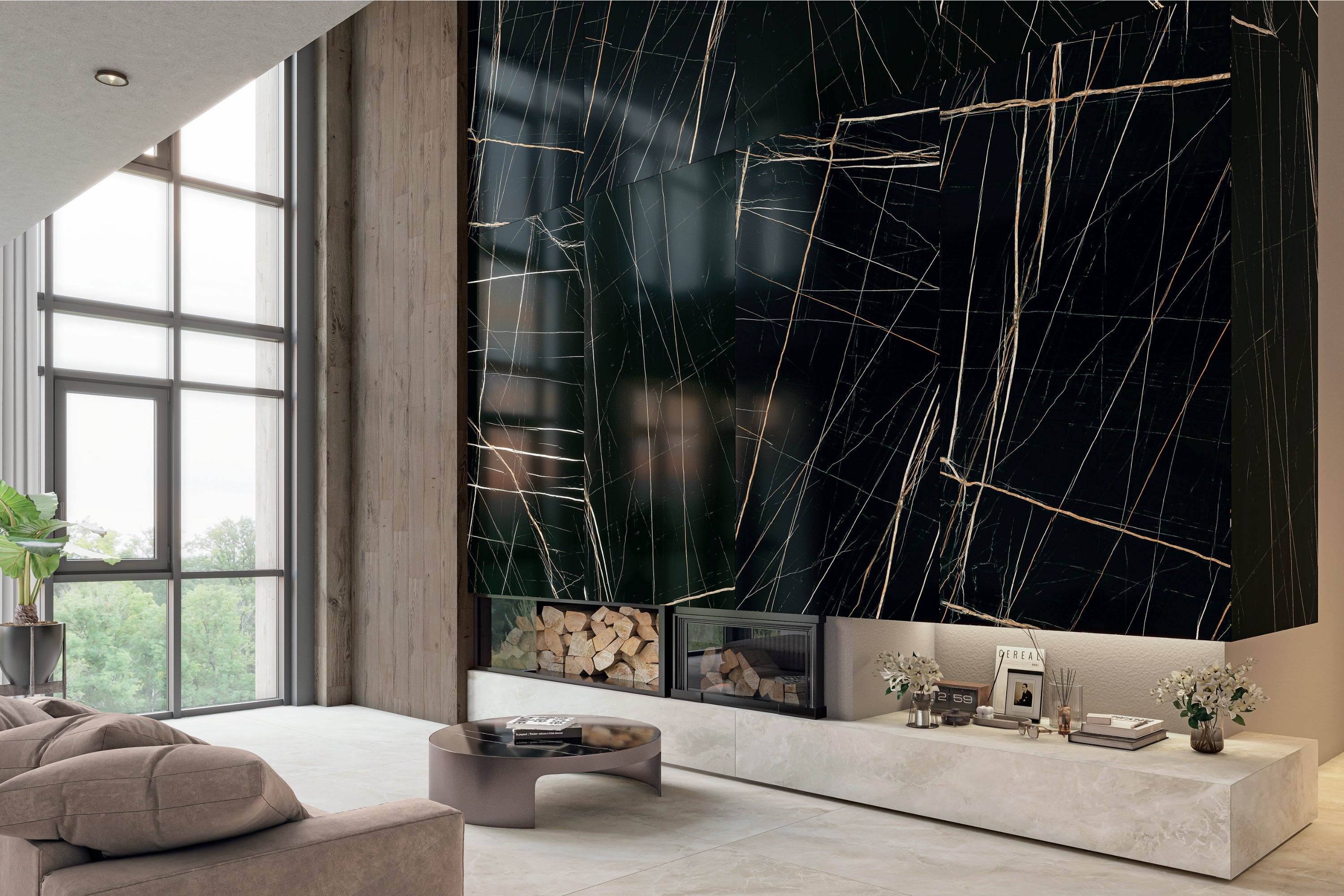 Nox Black | Tegel 60x120 cm | Hoogglans Zwart Marmerlook