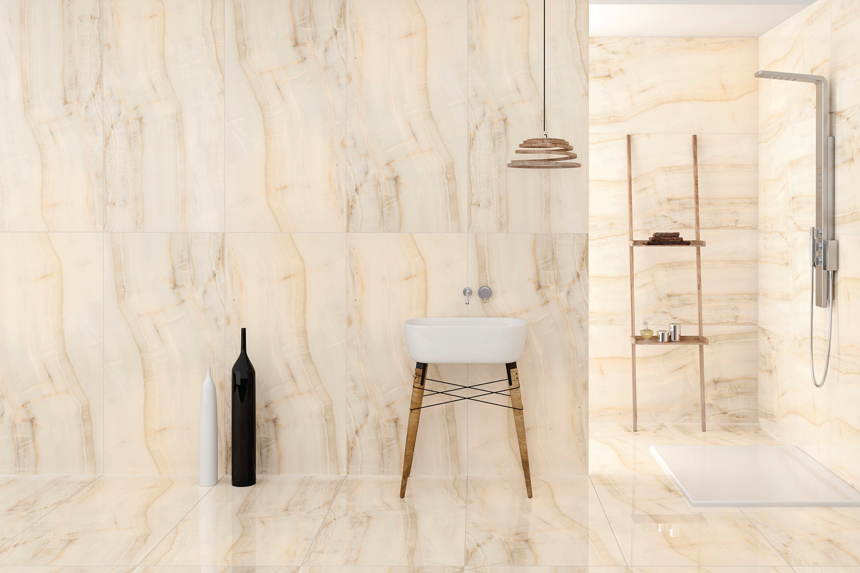 Opal Bone | Tegel 120x240 cm | Hoogglans Beige Marmerlook XXL Tegel