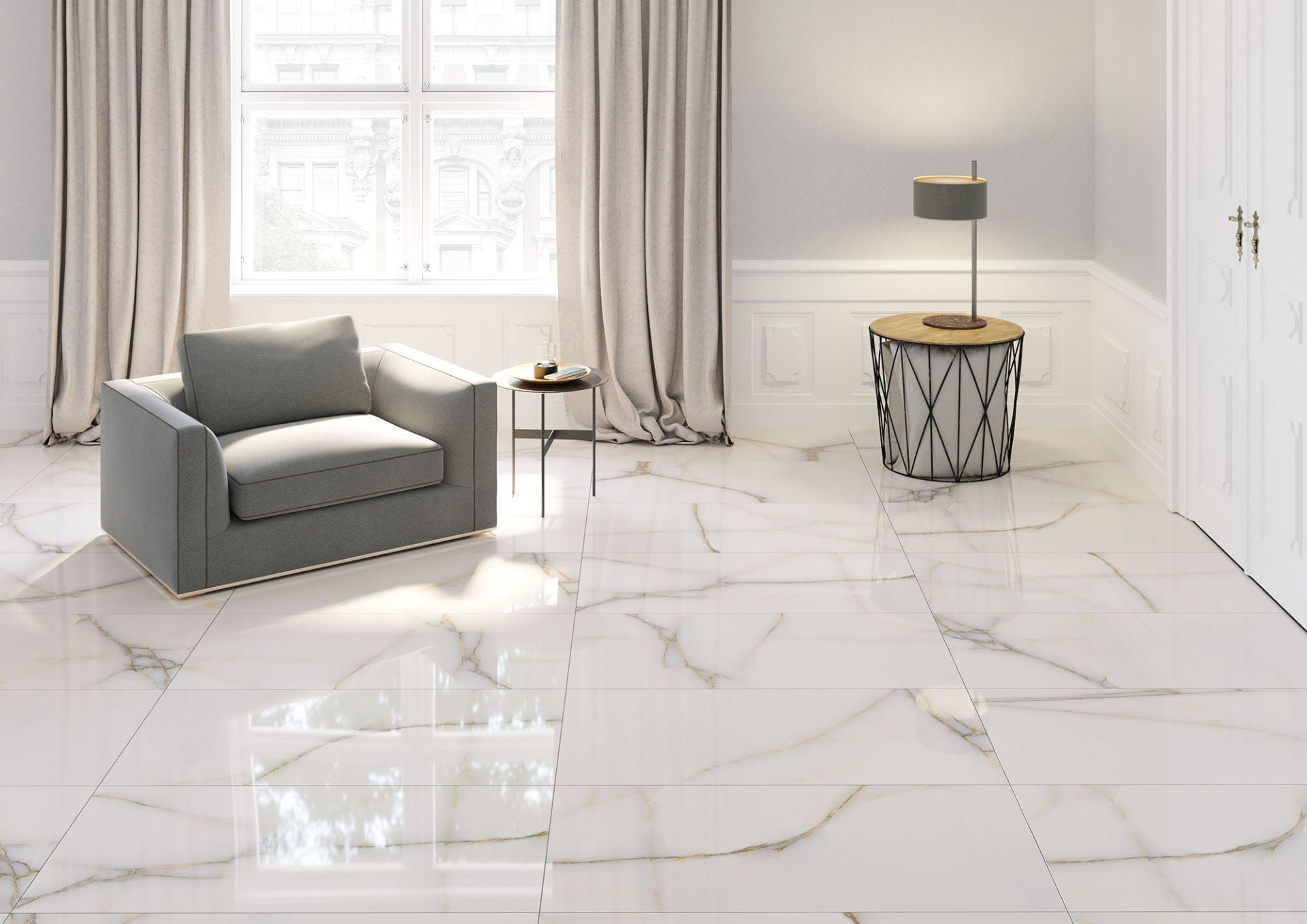 Onix Grey | Tegel 60x120 cm | Gepolijst Grijs Marmerlook