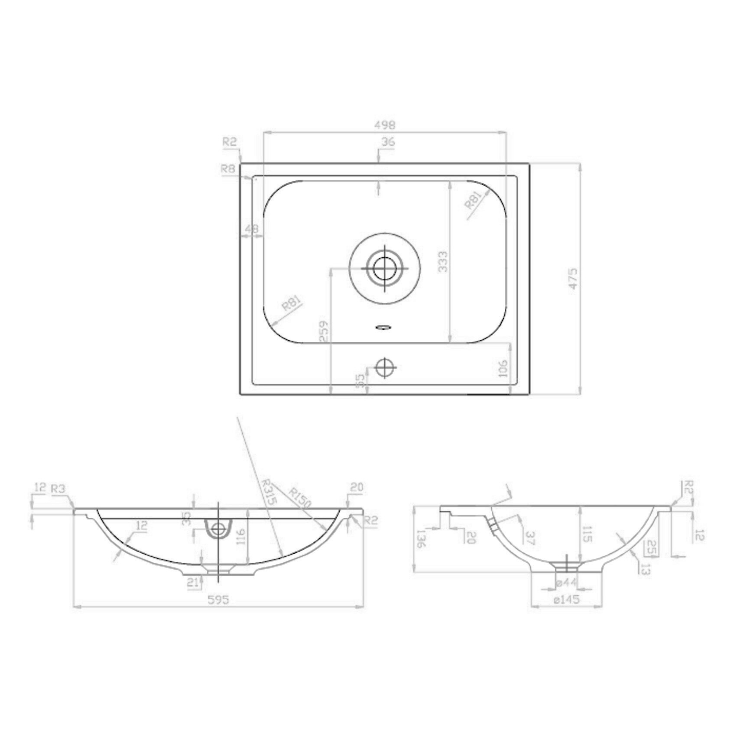 Splash-60 Glans-Wit | Onderkast + Wastafel met Kraangat | 60 cm