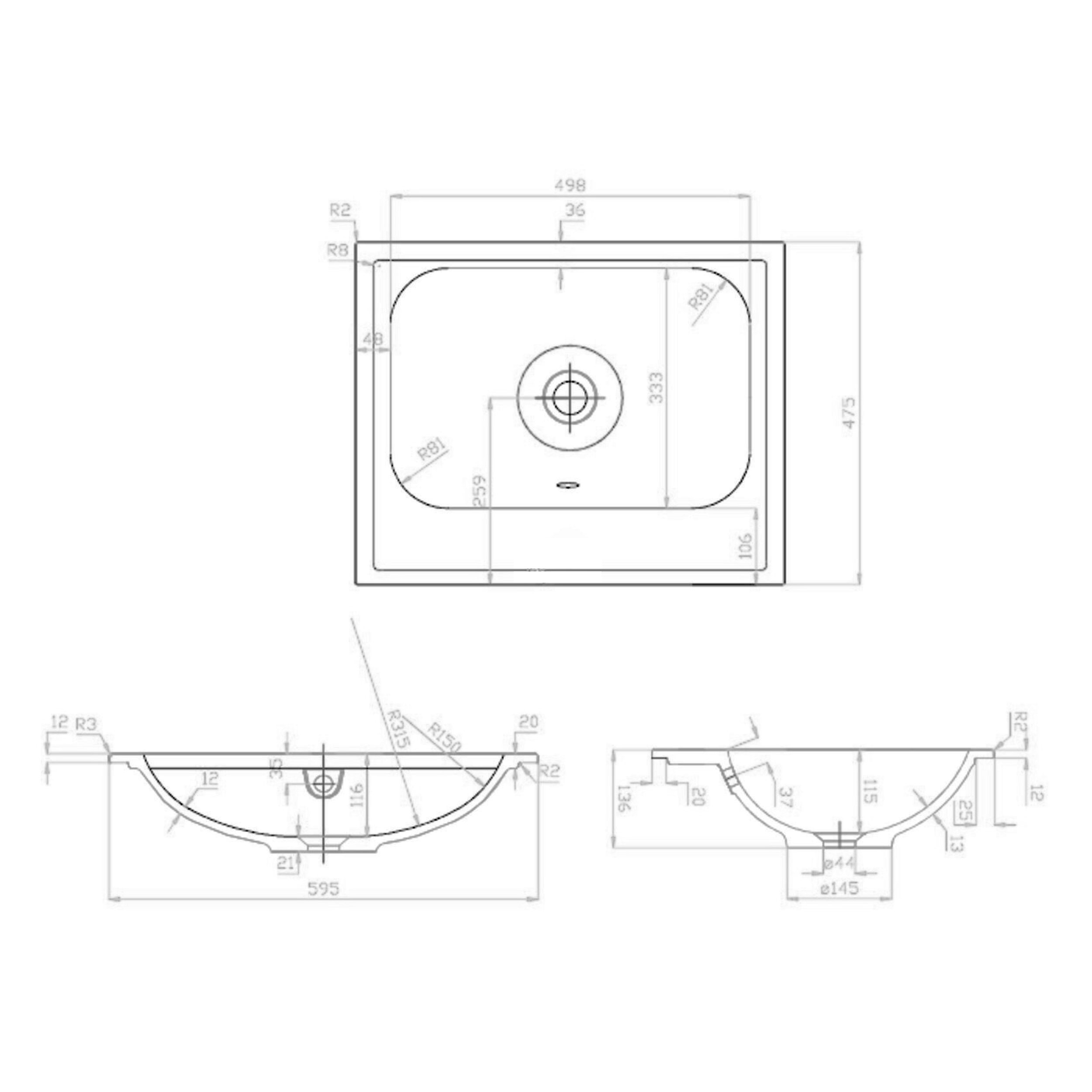Splash-60 Halifax | Onderkast + Wastafel zonder Kraangat | 60 cm