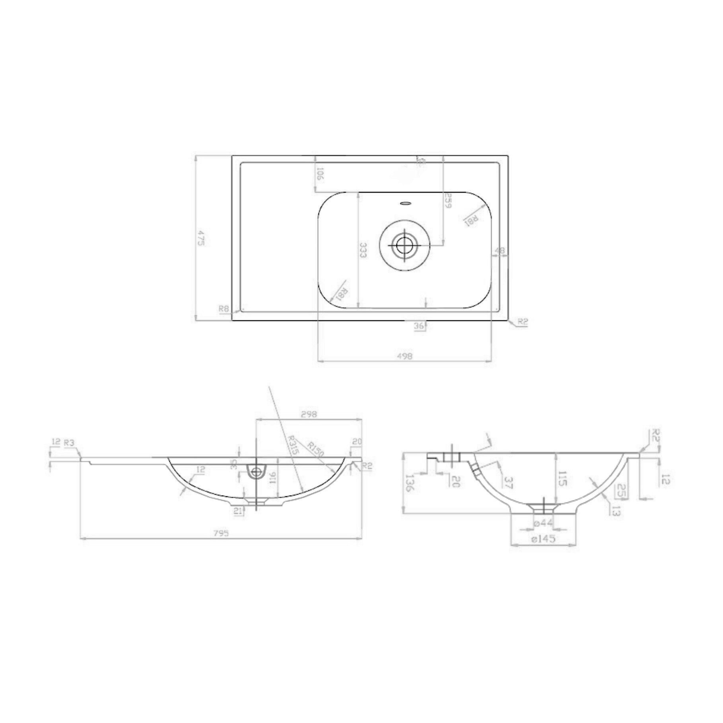 Splash-80 Glans-Wit | Onderkast + Wastafel zonder Kraangat | 80 cm