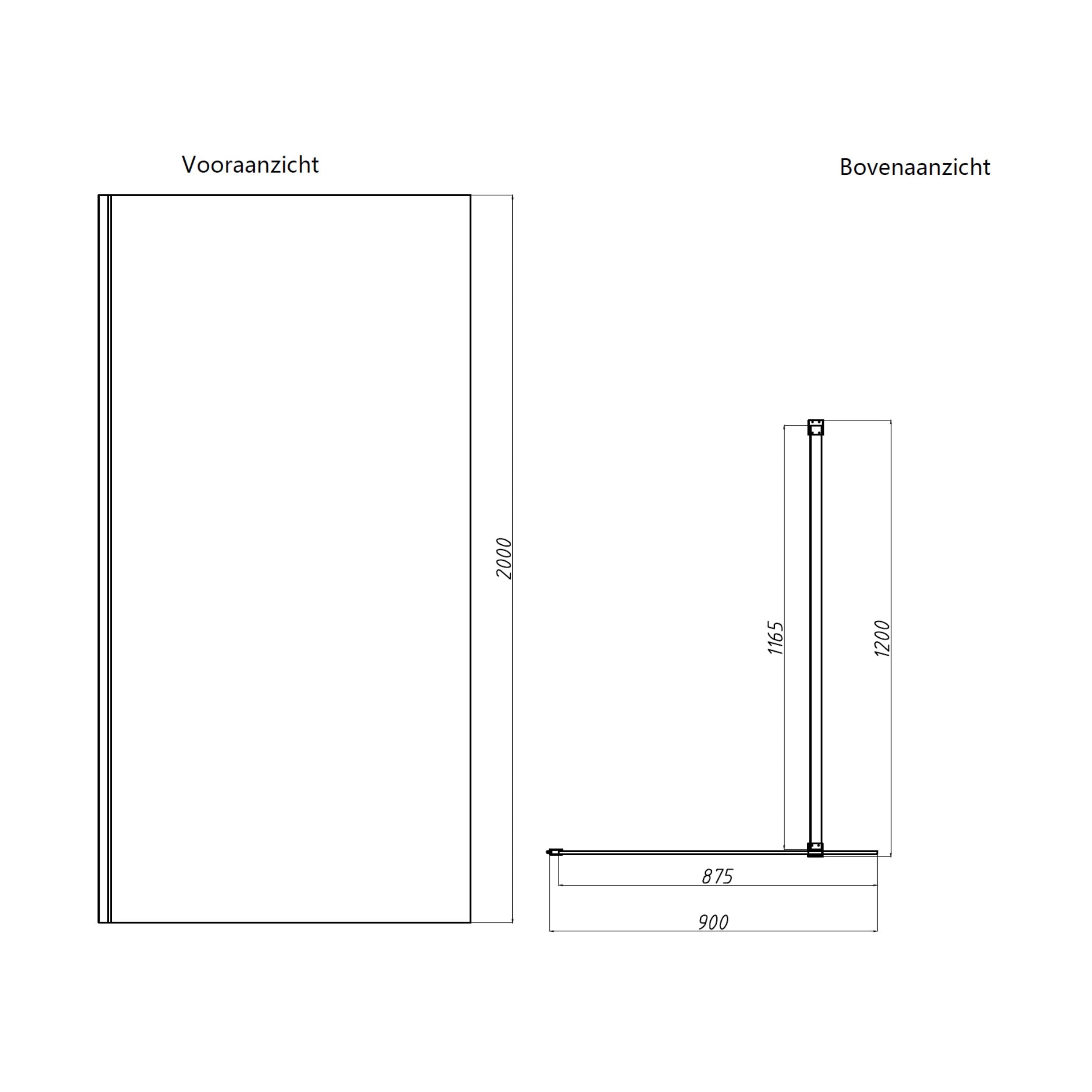 Dalis-900-Liora Inloopdouche | Helder Glas 90 cm | Mat Brons