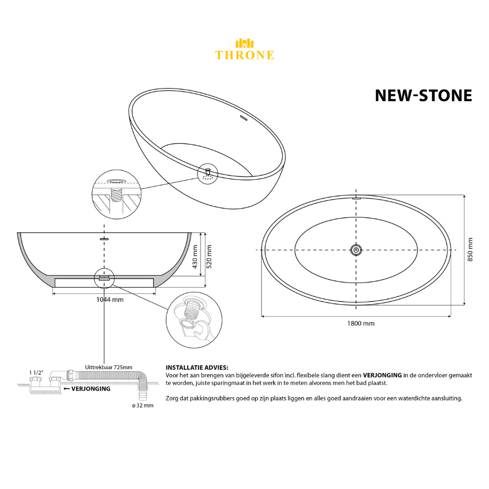 New-Stone Lava || Moderne Vrijstaand Bad || Grijs