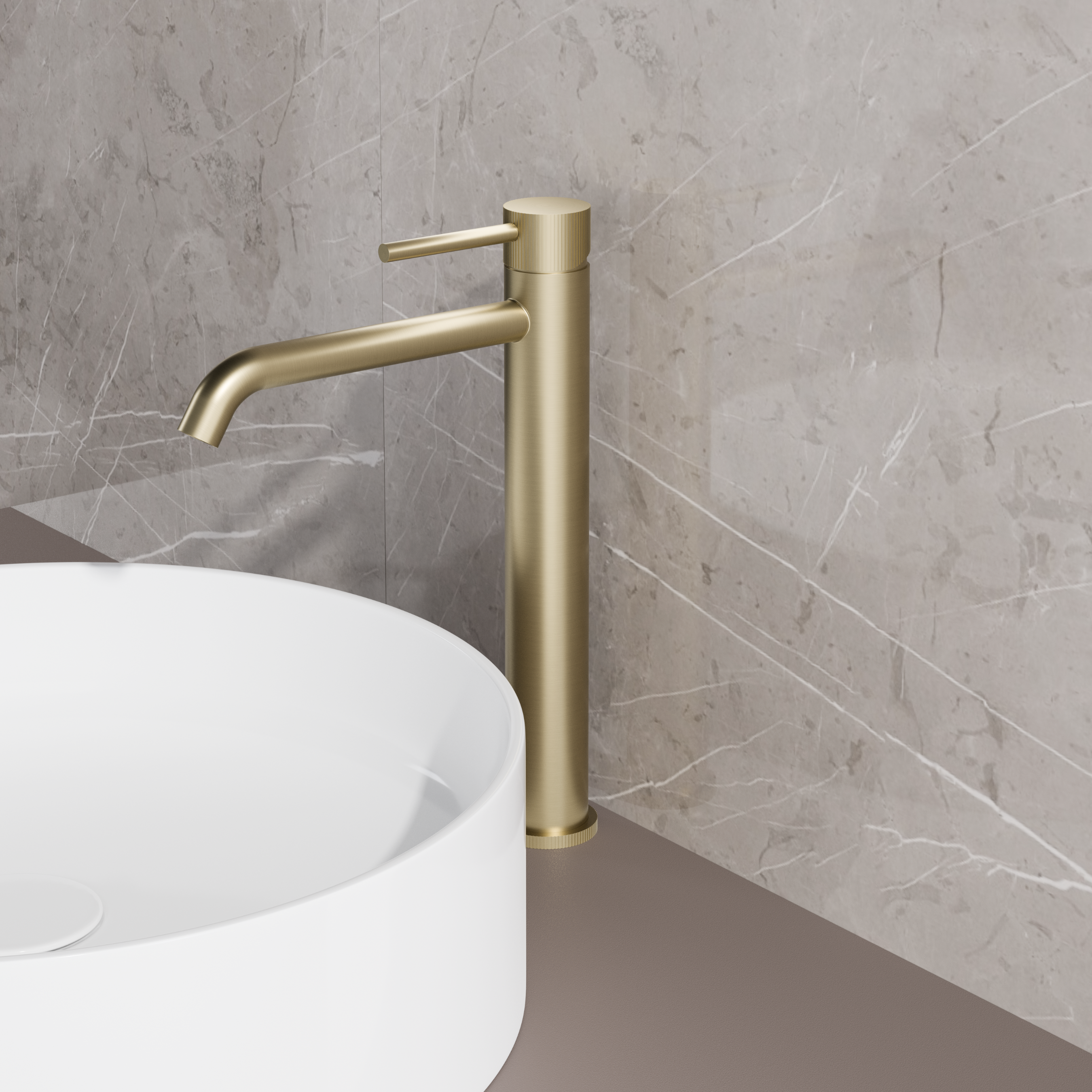 High-End Nancy | RVS-304 Hoge Wastafelmengkraan | Mat Goud