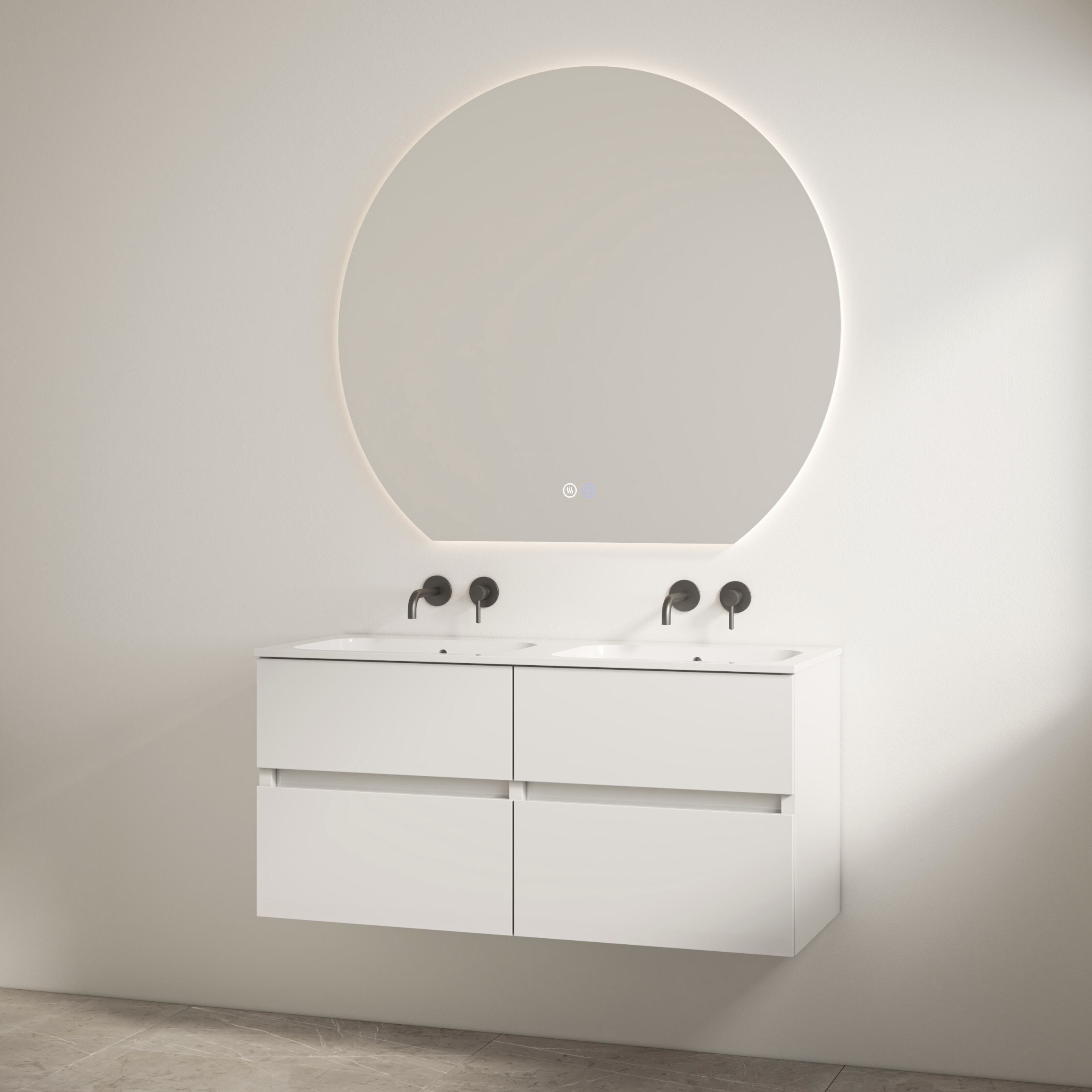Bora Glans-Wit | Onderkast + Duo Wastafel zonder Kraangaten | 120 cm