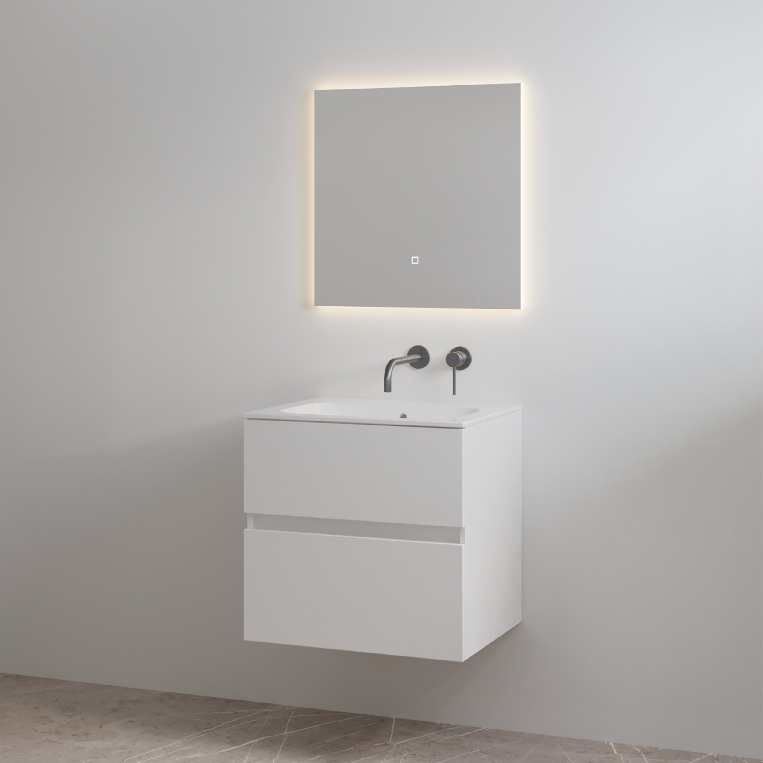 Splash-60 Glans-Wit | Onderkast + Wastafel zonder Kraangat | 60 cm
