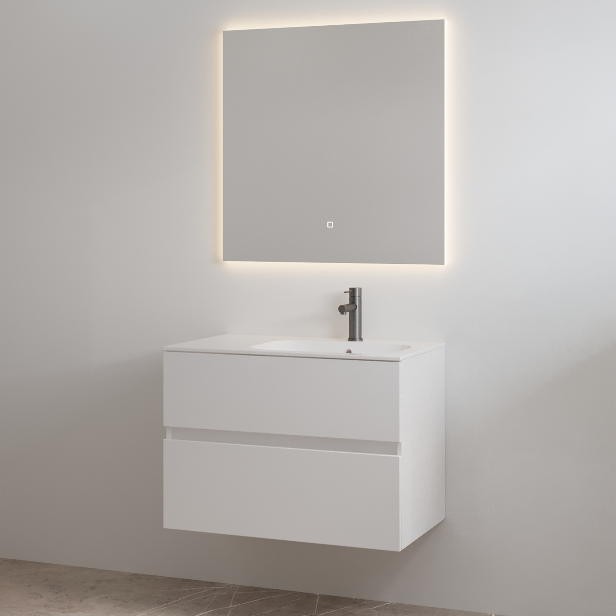 Splash-80 Glans-Wit | Onderkast + Wastafel met Kraangat | 80 cm