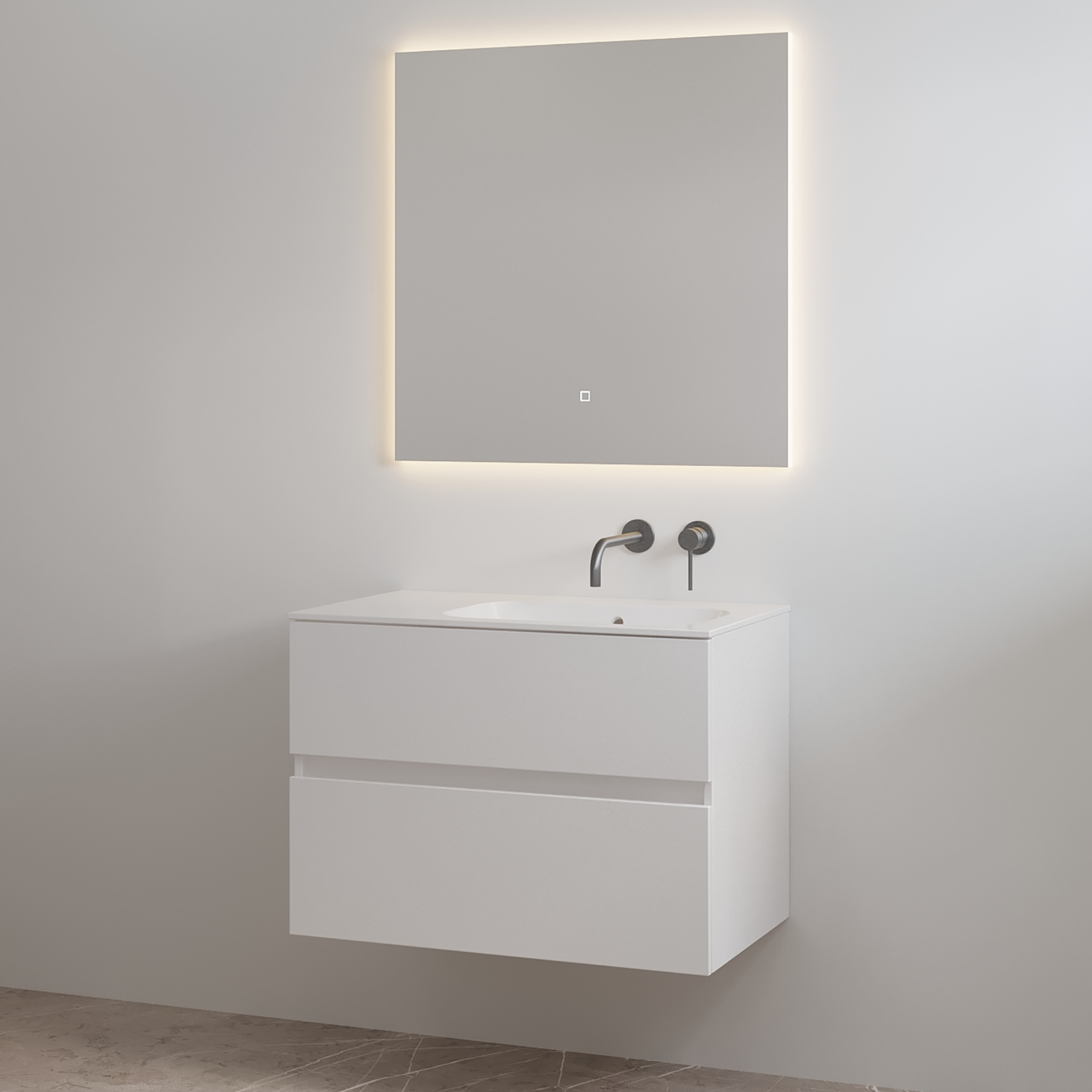 Splash-80 Glans-Wit | Onderkast + Wastafel zonder Kraangat | 80 cm