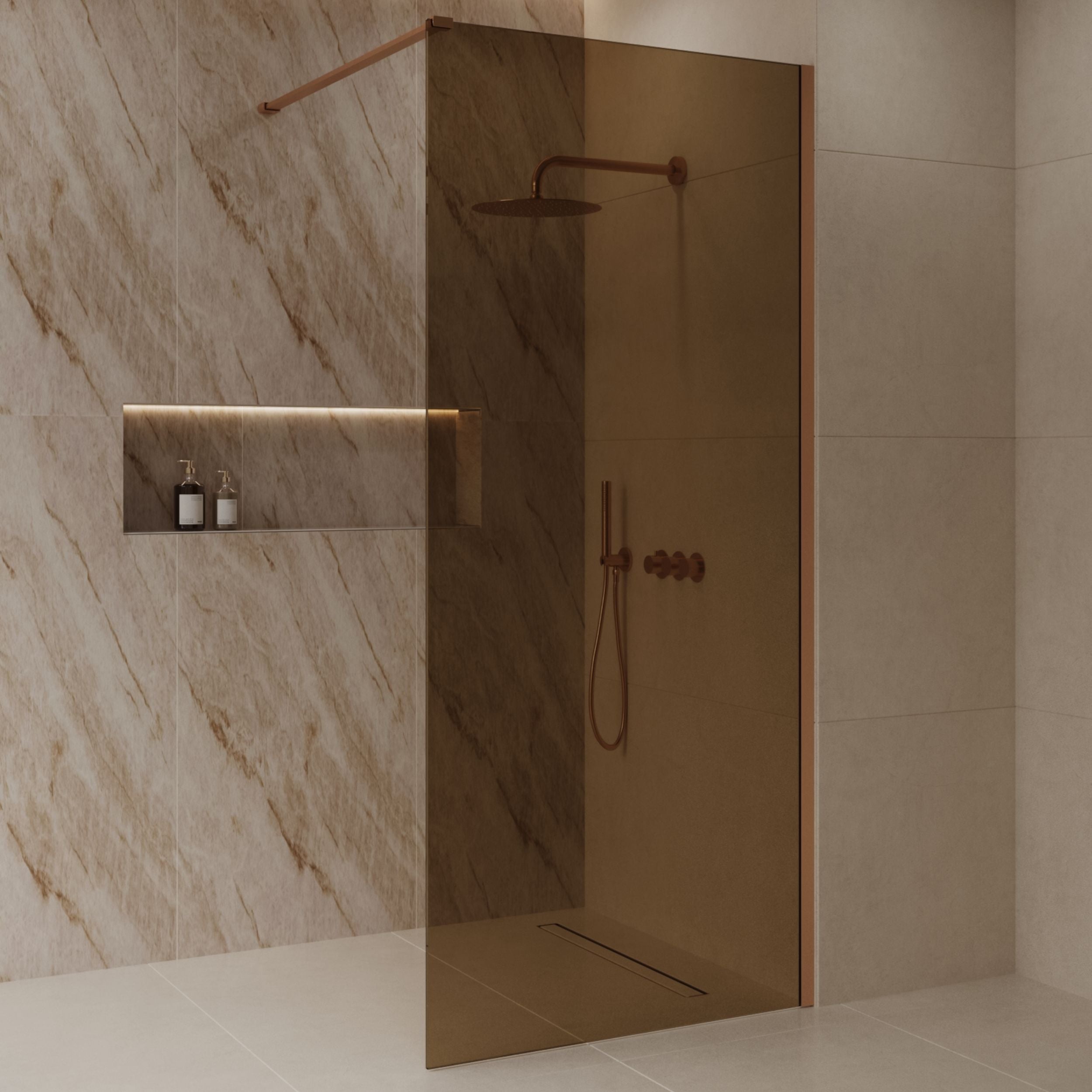 Dalis-800-Liora-Amber Inloopdouche | Brons Glas 80 cm  | Mat Brons