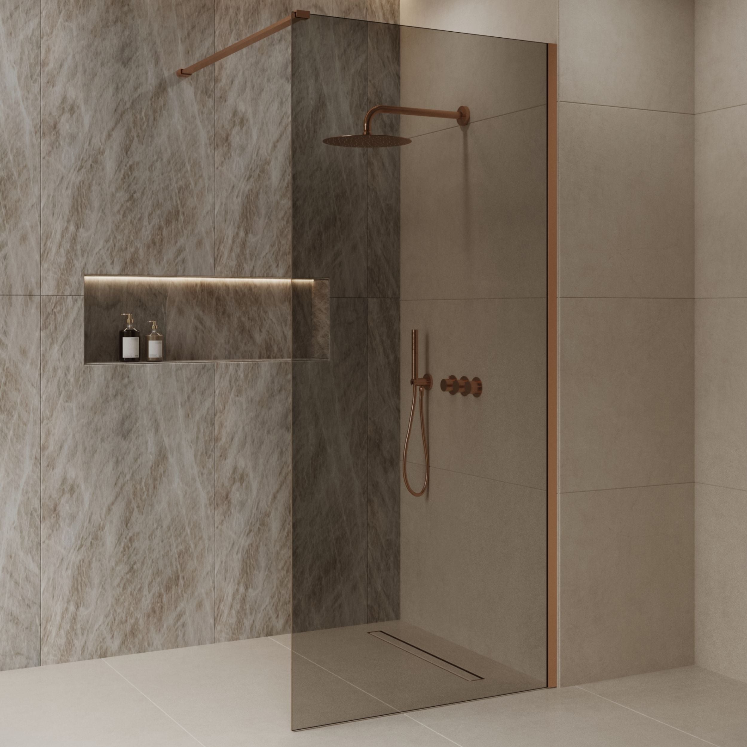 Dalis-1200-Liora-Mocha Inloopdouche | Gerookt Glas 120 cm  | Mat Brons