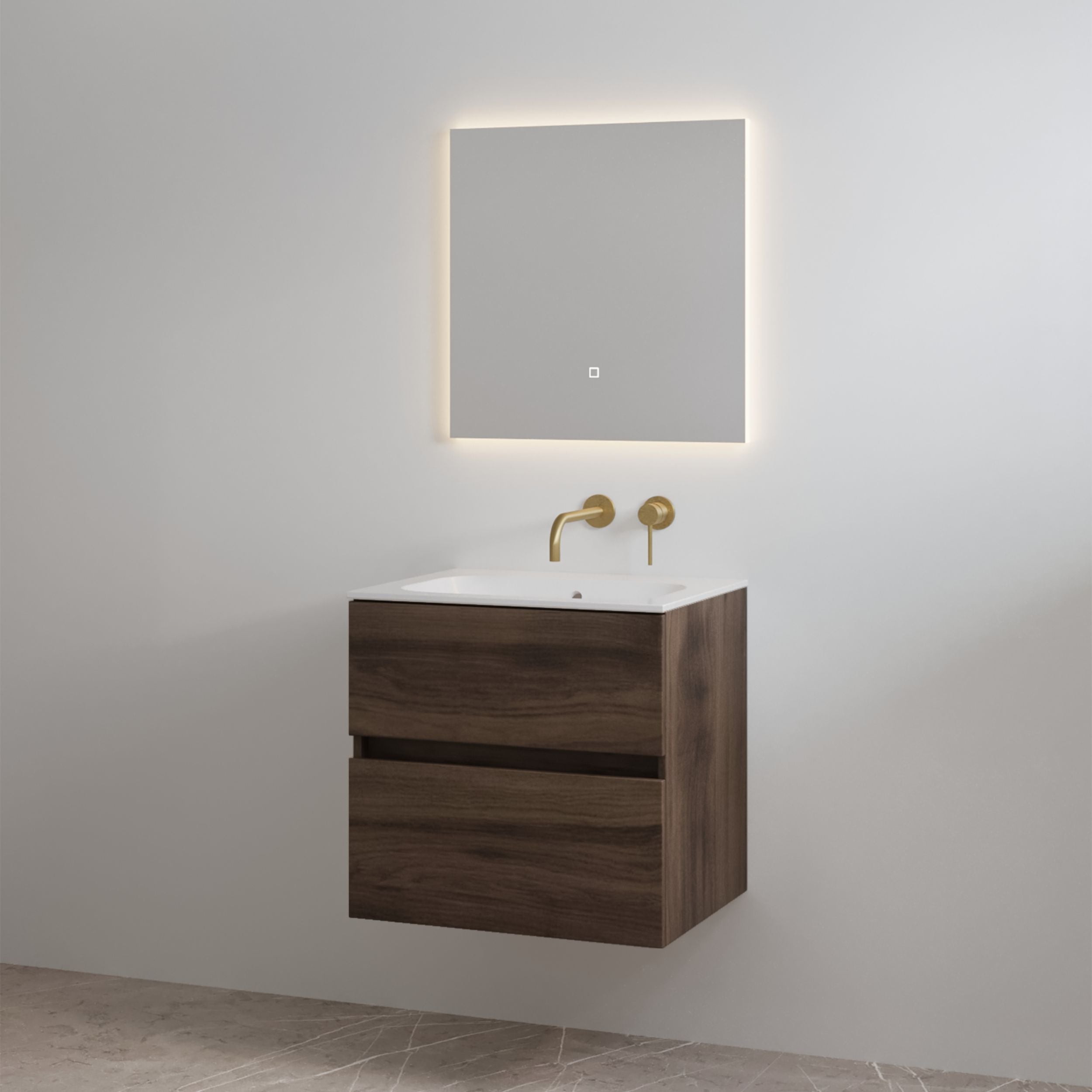 Splash-60 Espresso Brown | Onderkast + Wastafel zonder Kraangat | 60 cm