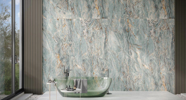 Camelia Green | Tegel 120x280 cm | Hoogglans Groen Marmerlook XXL