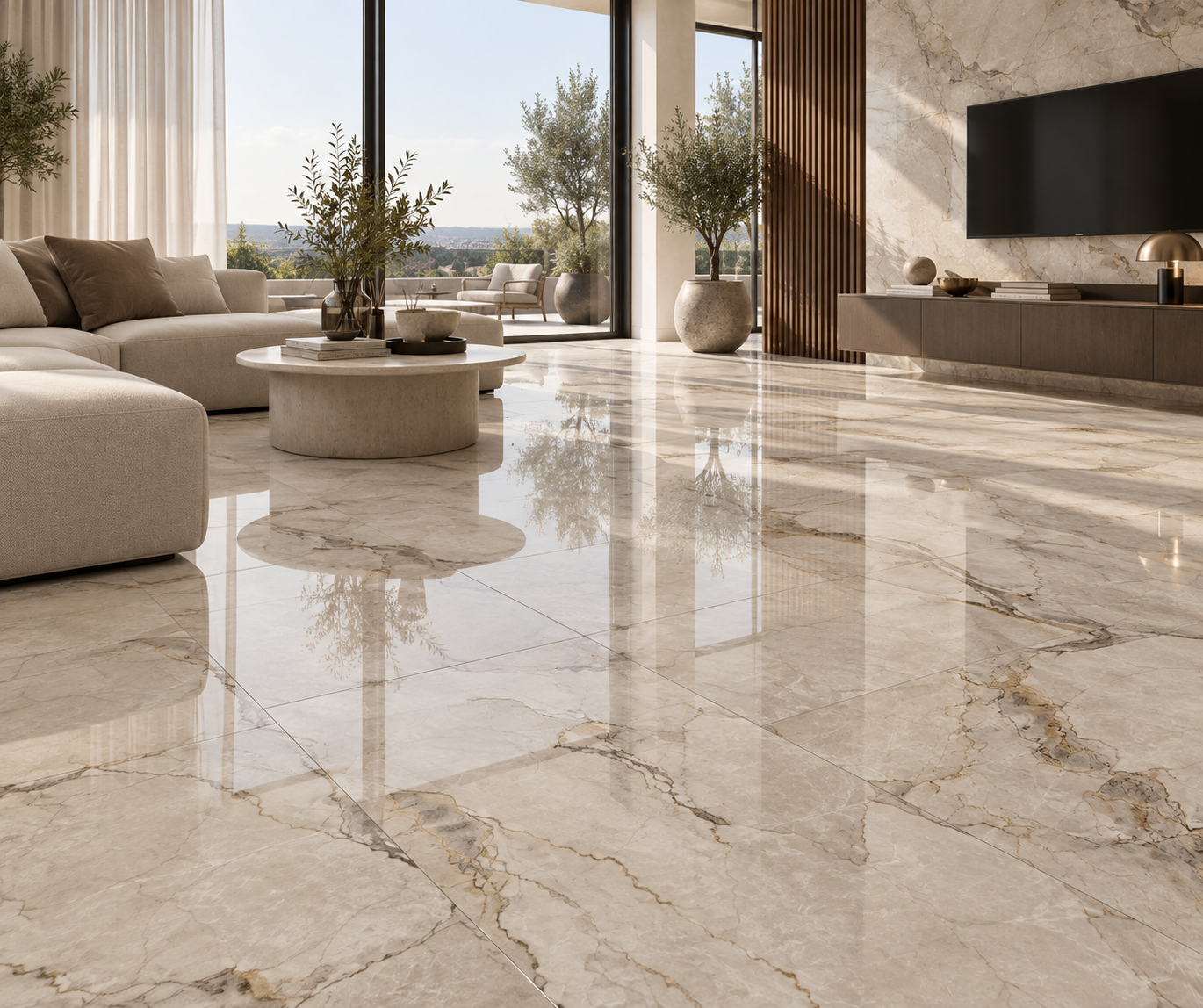 Adel Mink | Tegel 60x120 cm | Hoogglans Beige Bruin Marmerlook