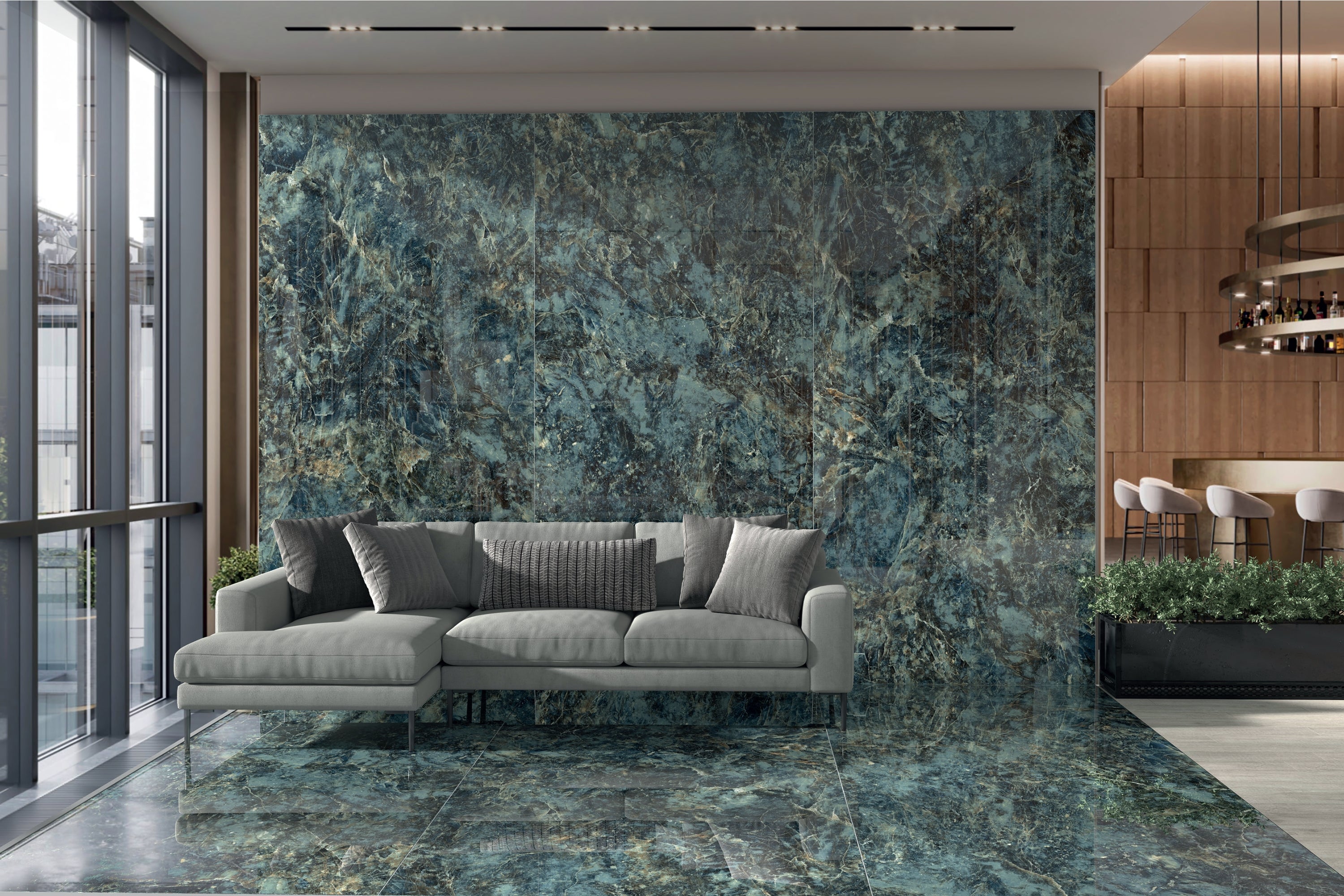 Labradorite Crystal | 120x240 cm | Hoogglans Blauw Marmerlook XXL Tegel