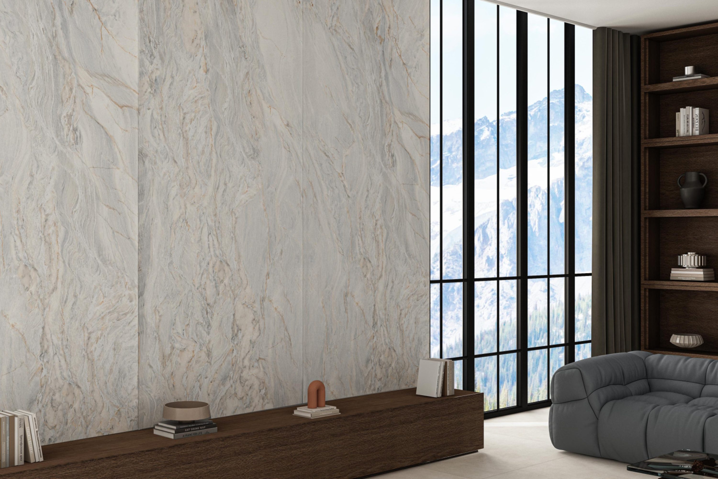 Camelia Ice | Tegel 120x280 cm | Hoogglans Zilver Marmelook XXL Tegel