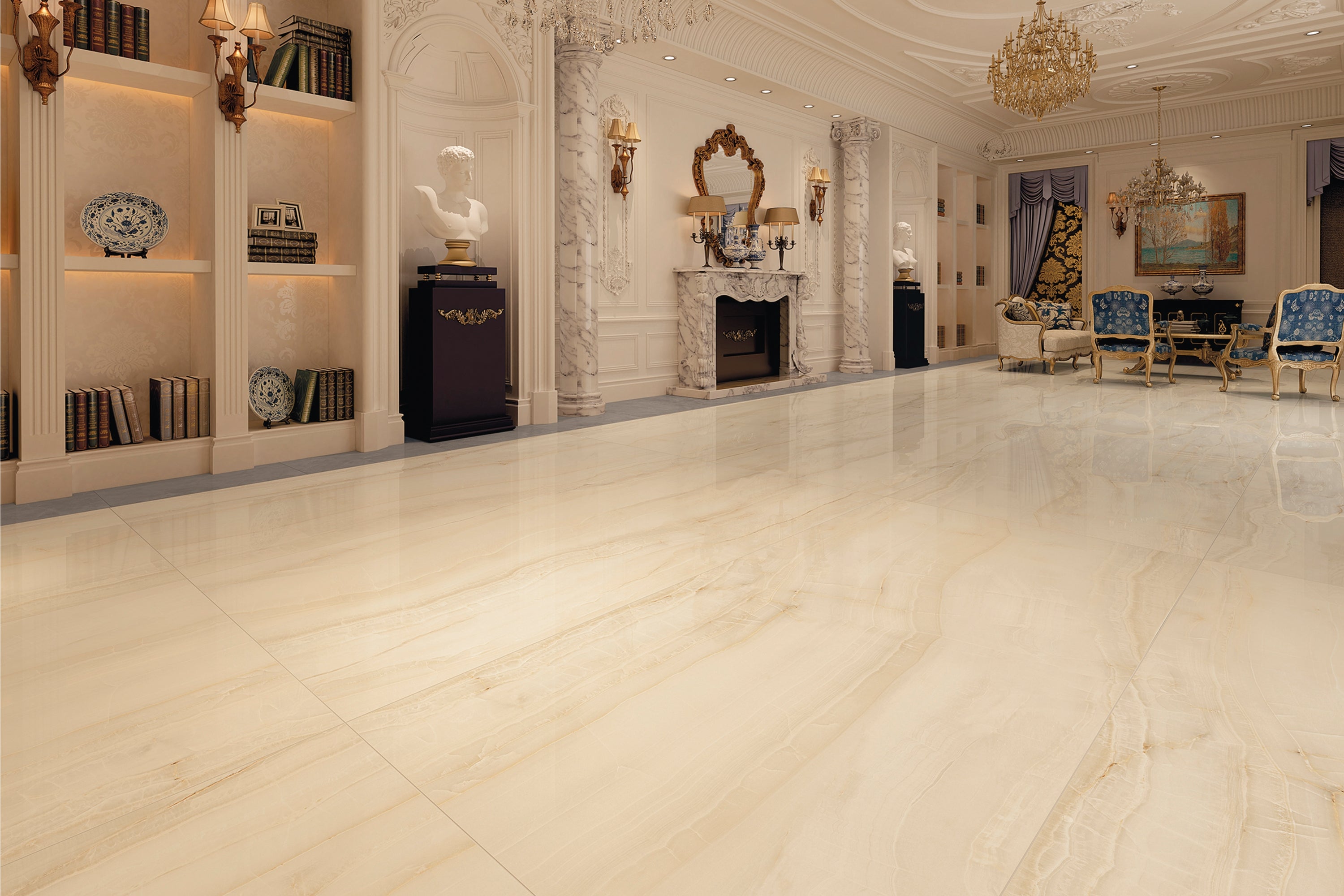 Opal Bone | Tegel 120x240 cm | Hoogglans Beige Marmerlook XXL Tegel